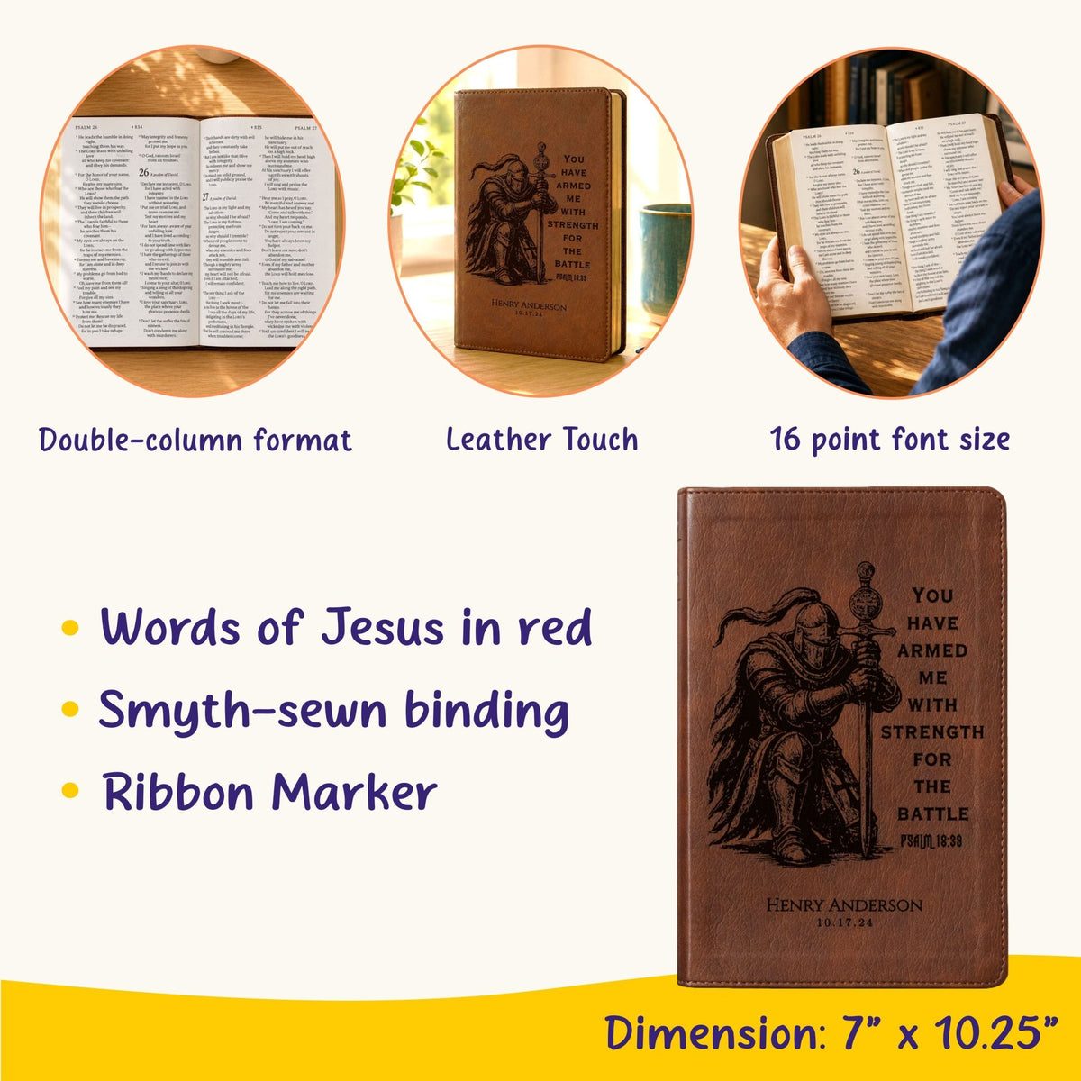 Personalized NLT Super Giant Print Bible, Custom Engraved Warrior Design with Name, New Living Translation, Christian Baptism & Wedding Gift - Religious Books - Aylev