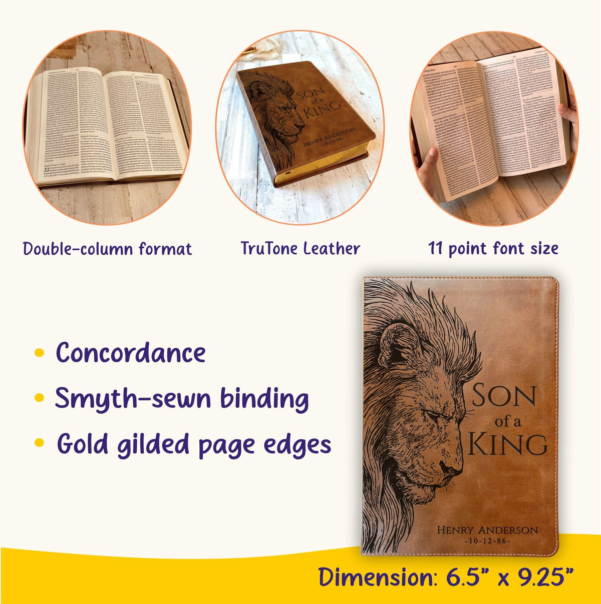 Personalized ESV Large Print Bible, Son of a King Lion Design, Custom Engraved Name, Christian Gift, Baptism Gift, Bible Gift for Him - Religious Books - Aylev