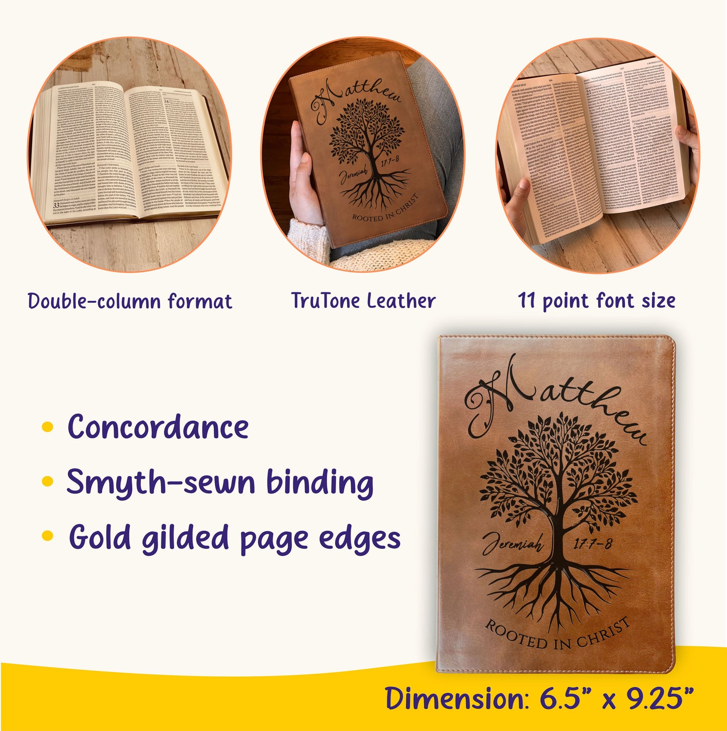 Personalized ESV Large Print Bible, Custom Engraved Name, Rooted in Christ Tree Design, Christian Gift, Bible Gifts for Her, Gifts for Him