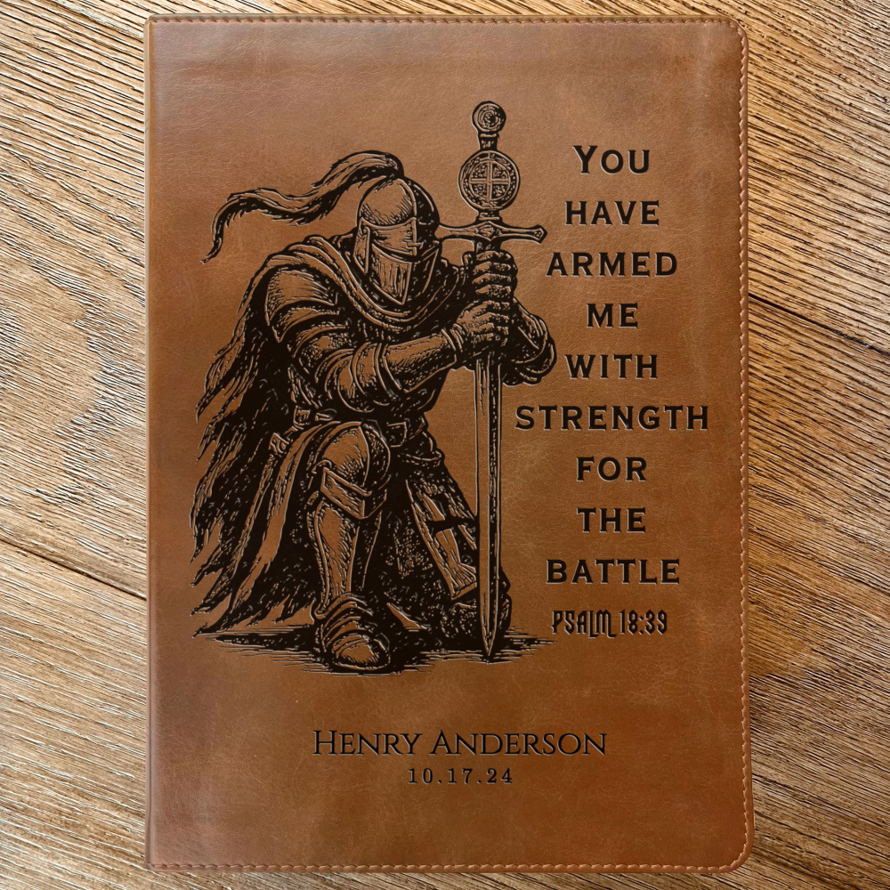 Personalized Bible for Men, ESV Large Print Bible, Custom Bible Engraved Name, Knight Warrior Design, Christian Gift, Bible Gifts for Him
