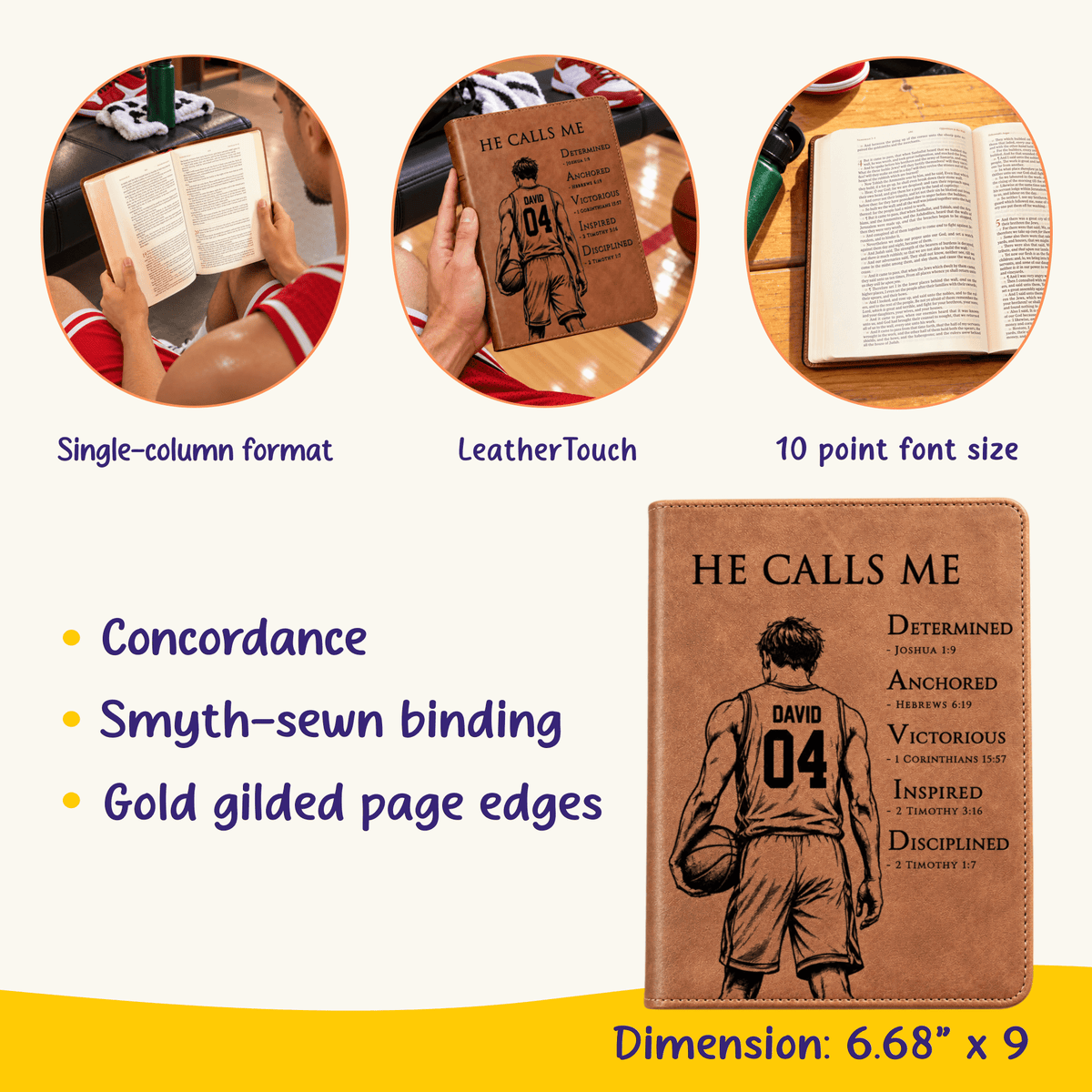 Personalized KJV Wide-Margin Bible, Custom Engraved Acrostic Name with Verse Reference, Christian Sports Gift for Basketball Players - Religious Books - Aylev