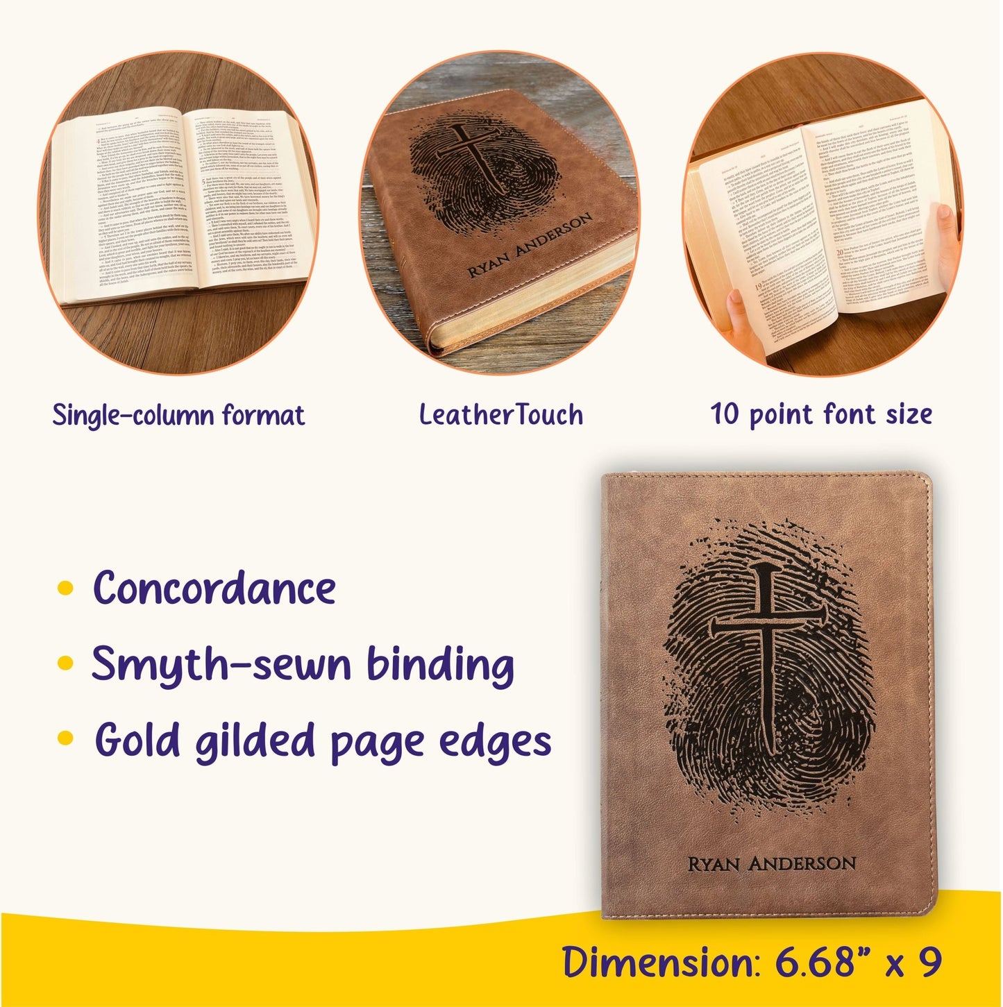Personalized KJV Bible, Custom Fingerprint & Cross Design with Name Engraved, Wide - Margin Bible, Gift for Baptism, Wedding, Confirmation - Religious Books - Aylev