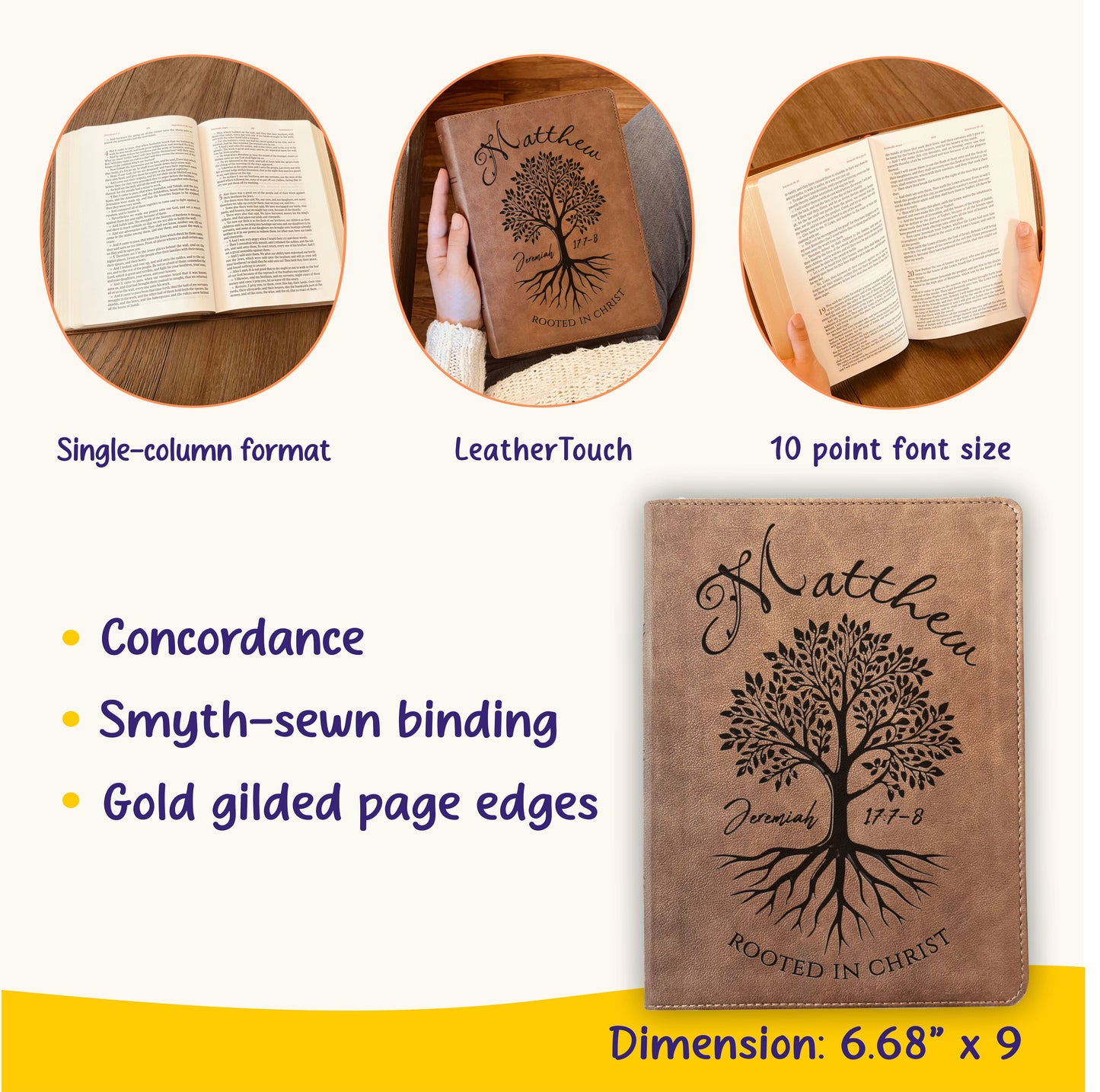 Personalized KJV Wide-Margin Bible, Custom Engraved Name, Rooted in Christ Tree Design, Christian Gift, Bible Gifts for Her, Gifts for Him
