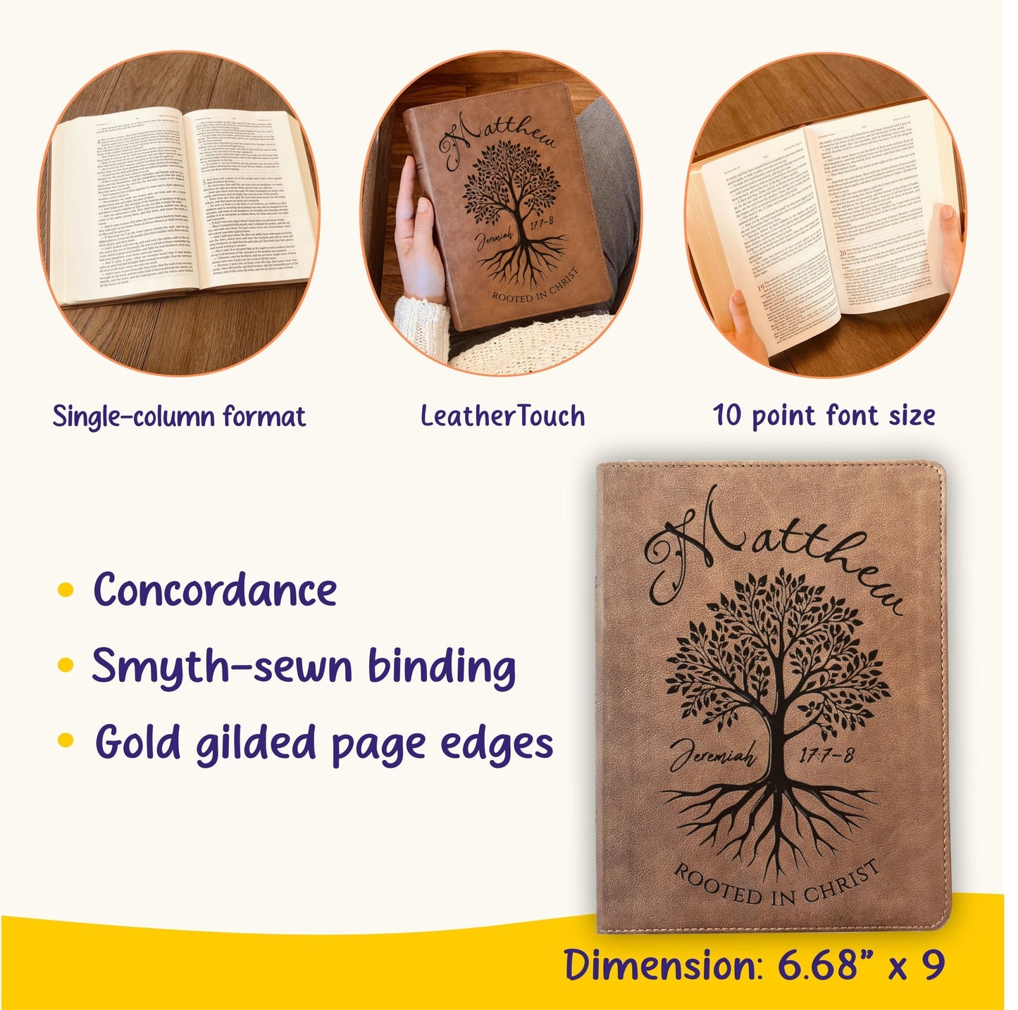 Personalized KJV Wide - Margin Bible, Custom Engraved Name, Rooted in Christ Tree Design, Christian Gift, Bible Gifts for Her, Gifts for Him - Religious Books - Aylev