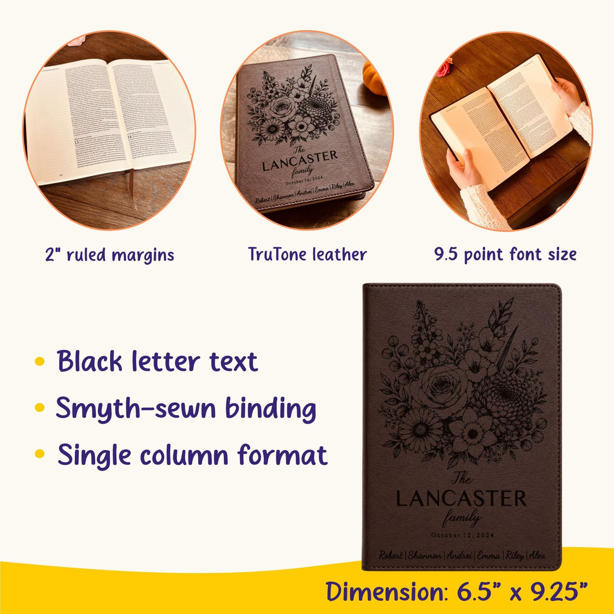 Personalized ESV Family Bible, Custom Engraved Name, Birth Month Flower Bouquet, Single Column Journaling Bible, Wedding Christian Gift - Religious Books - Aylev