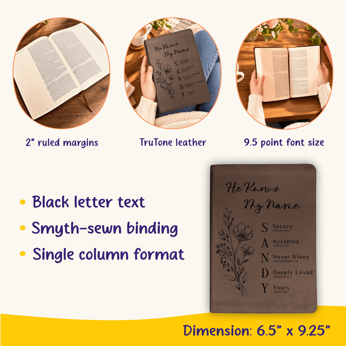 Personalized ESV Single Column Journaling Bible, Custom Engraved Acrostic Name with Verse Reference, Floral Design, Bible Gift for Her - Religious Books - Aylev