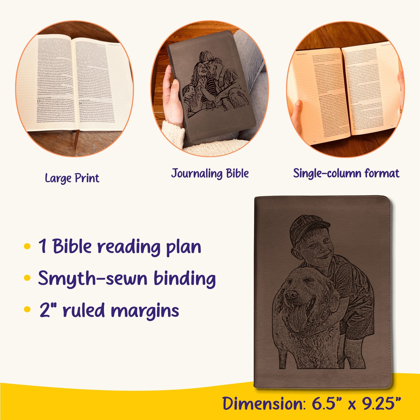 Personalized ESV Journaling Bible, Large Print, Photo Engraved Cover, Custom Bible for Note Taking, Christian Baptism or Wedding Gift