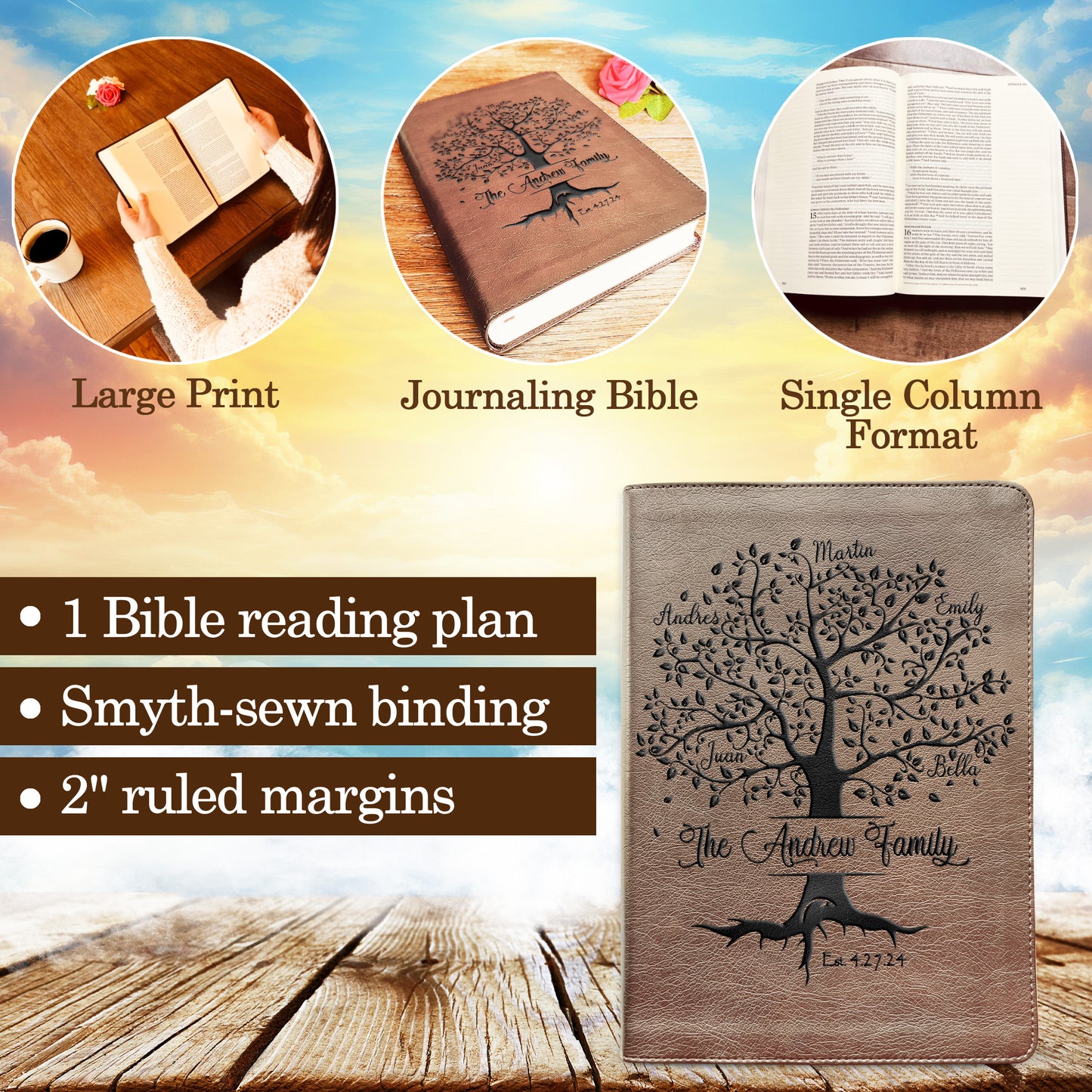 Personalized Family Bible, Custom ESV Single Column Journaling Family Bible, Engraved Bible, Wedding Gifts Christian Gifts Anniversary Gifts - Aylev