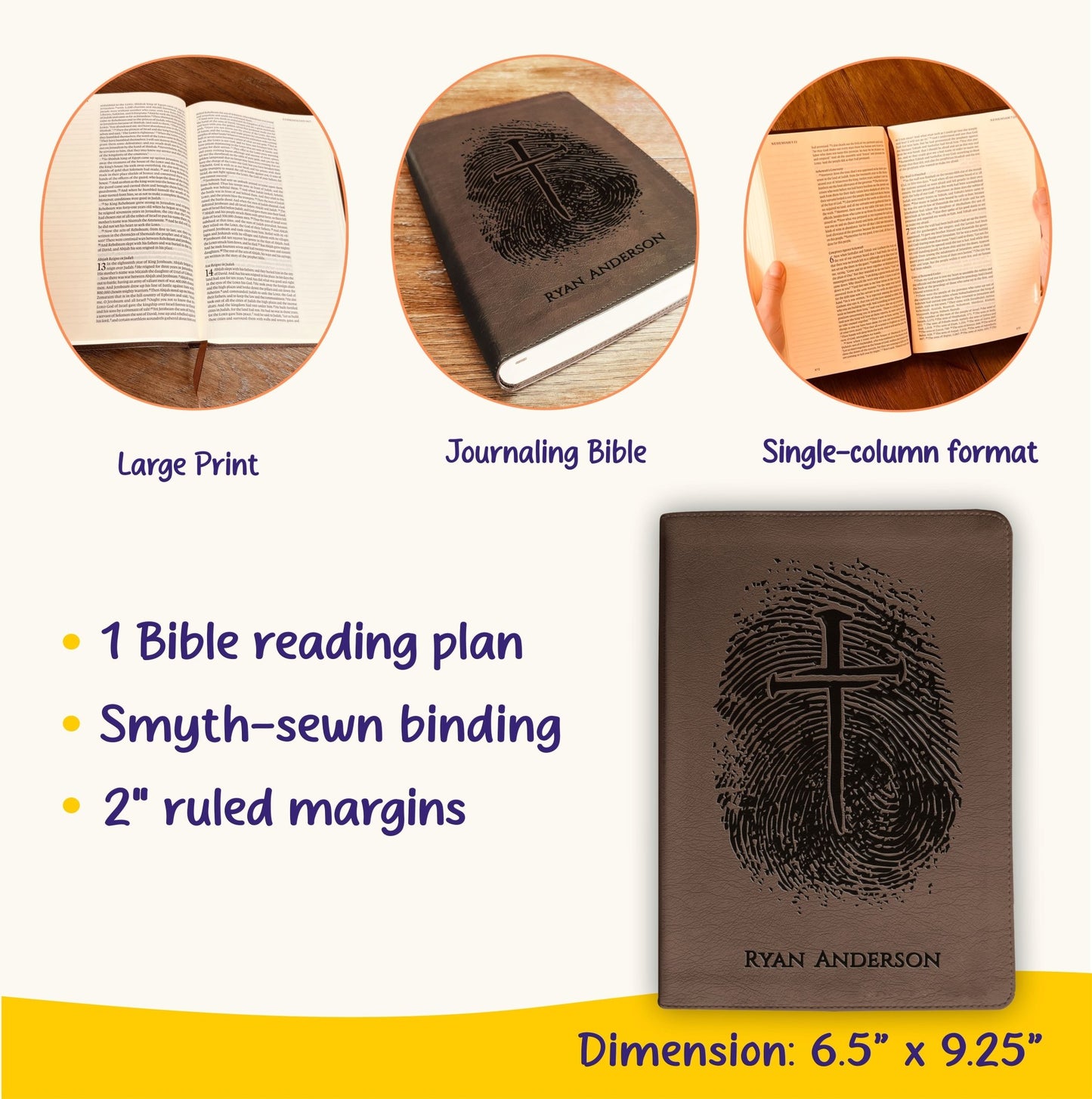Personalized ESV Bible, Custom Engraved Fingerprint & Cross Bible with Name, ESV Journaling Bible, Gift for Baptism, Wedding, Confirmation - Religious Books - Aylev