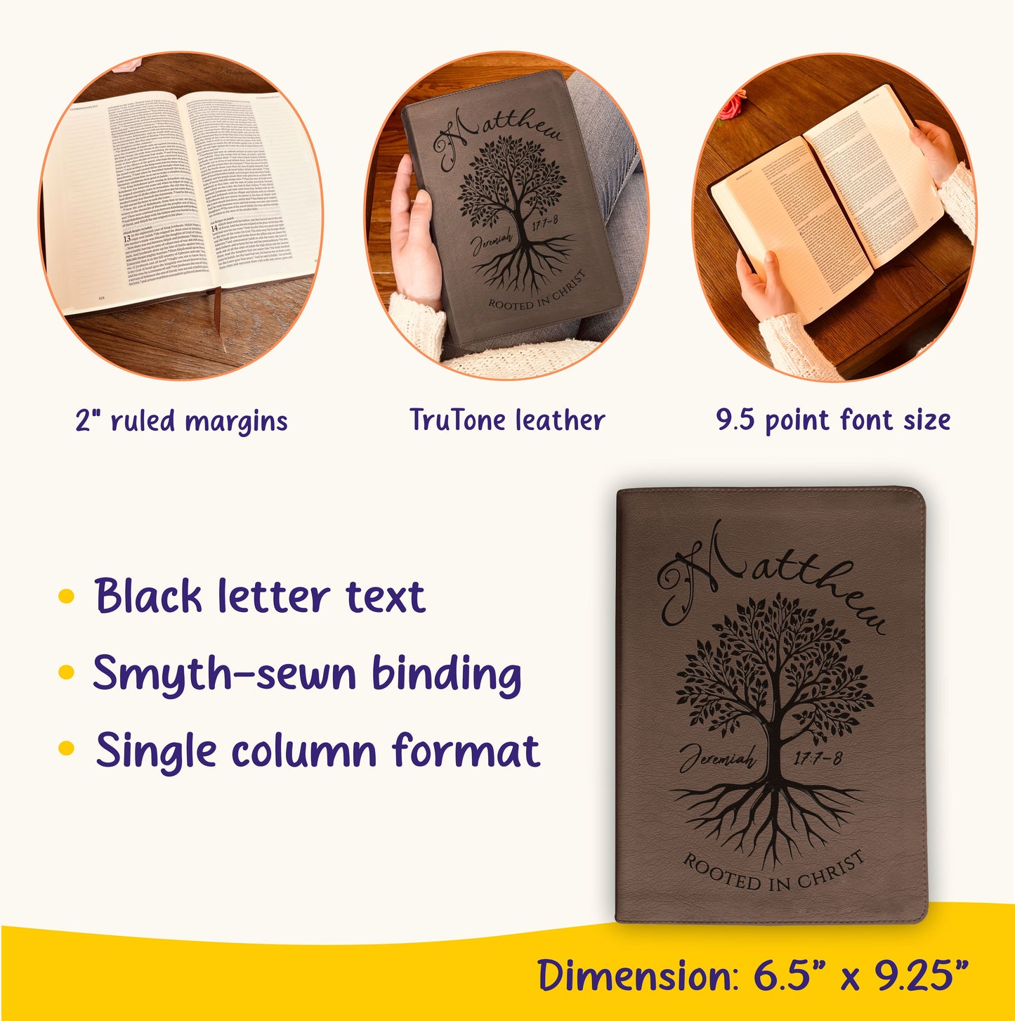 Personalized ESV Journaling Bible, Custom Engraved Name, Rooted in Christ Tree Design, Christian Gift, Bible Gifts for Her, Gifts for Him