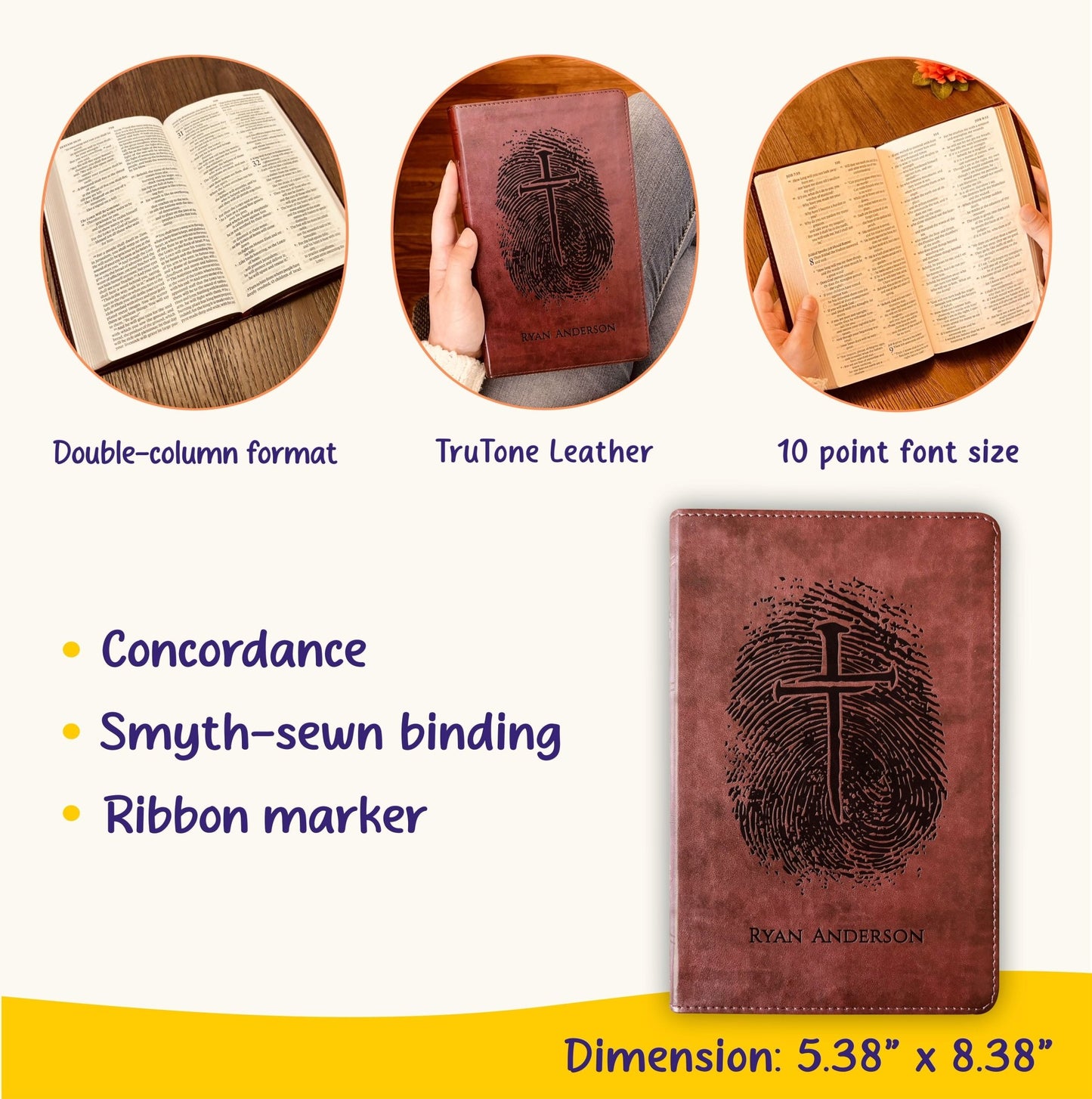 Personalized ESV Bible, Custom Engraved Fingerprint & Cross Bible with Name, ESV Large Print Bible, Gift for Baptism, Wedding, Confirmation - Religious Books - Aylev