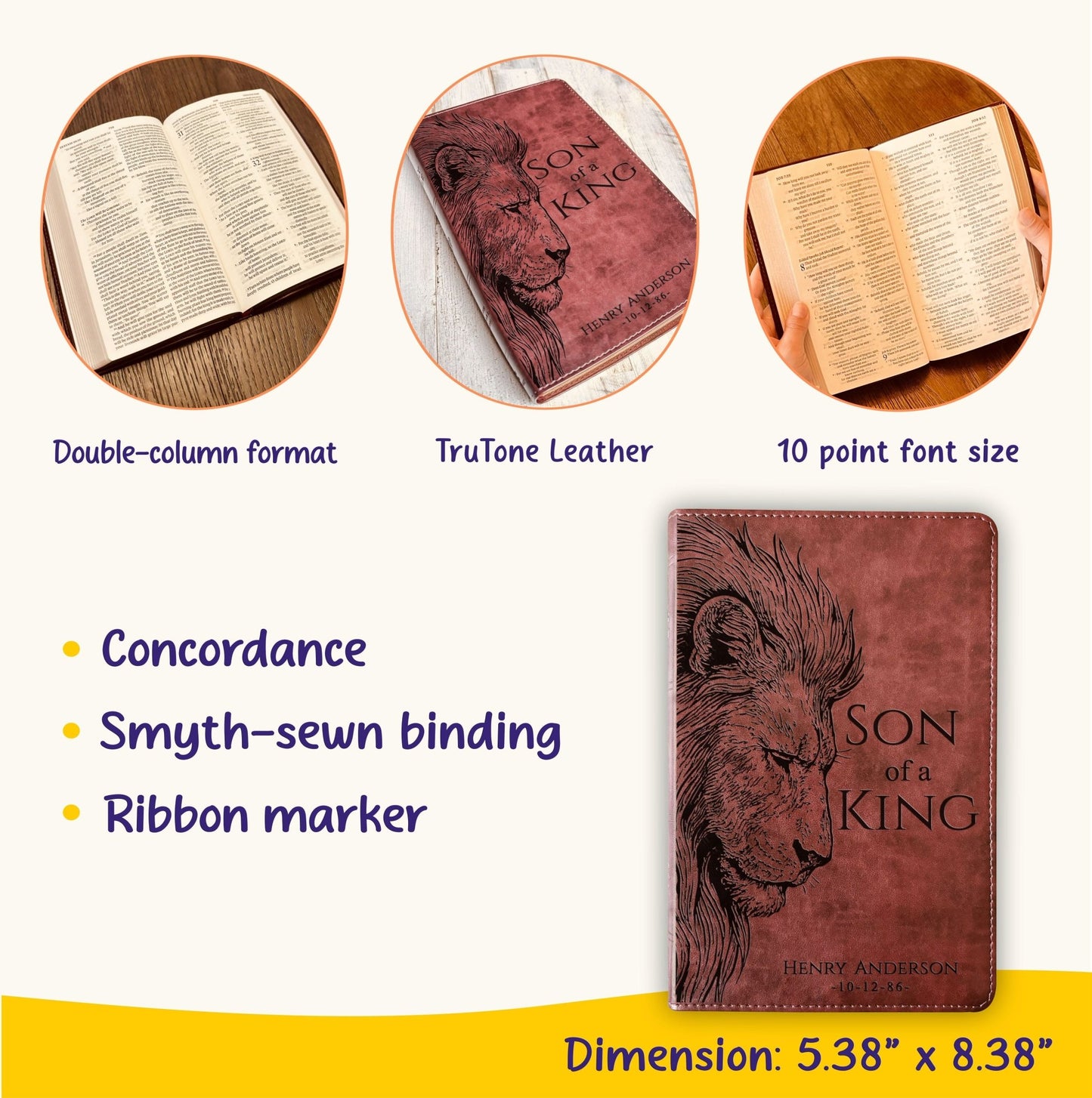 Personalized ESV Large Print Thinline Bible, Son of a King Lion Design, Custom Engraved Name, Christian Baptism Gift, Bible Gift for Him - Religious Books - Aylev