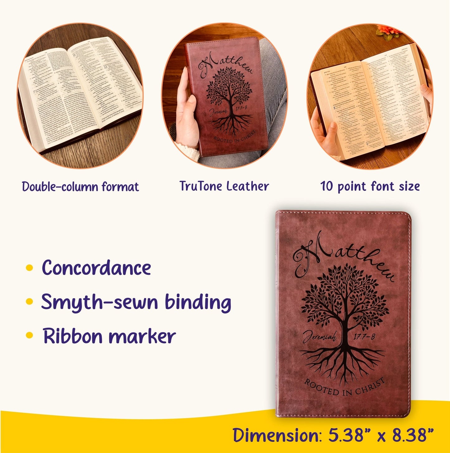 Personalized ESV Large Print Bible, Custom Engraved Name, Rooted in Christ Tree Design, Christian Gift, Bible Gifts for Her, Gifts for Him - Religious Books - Aylev