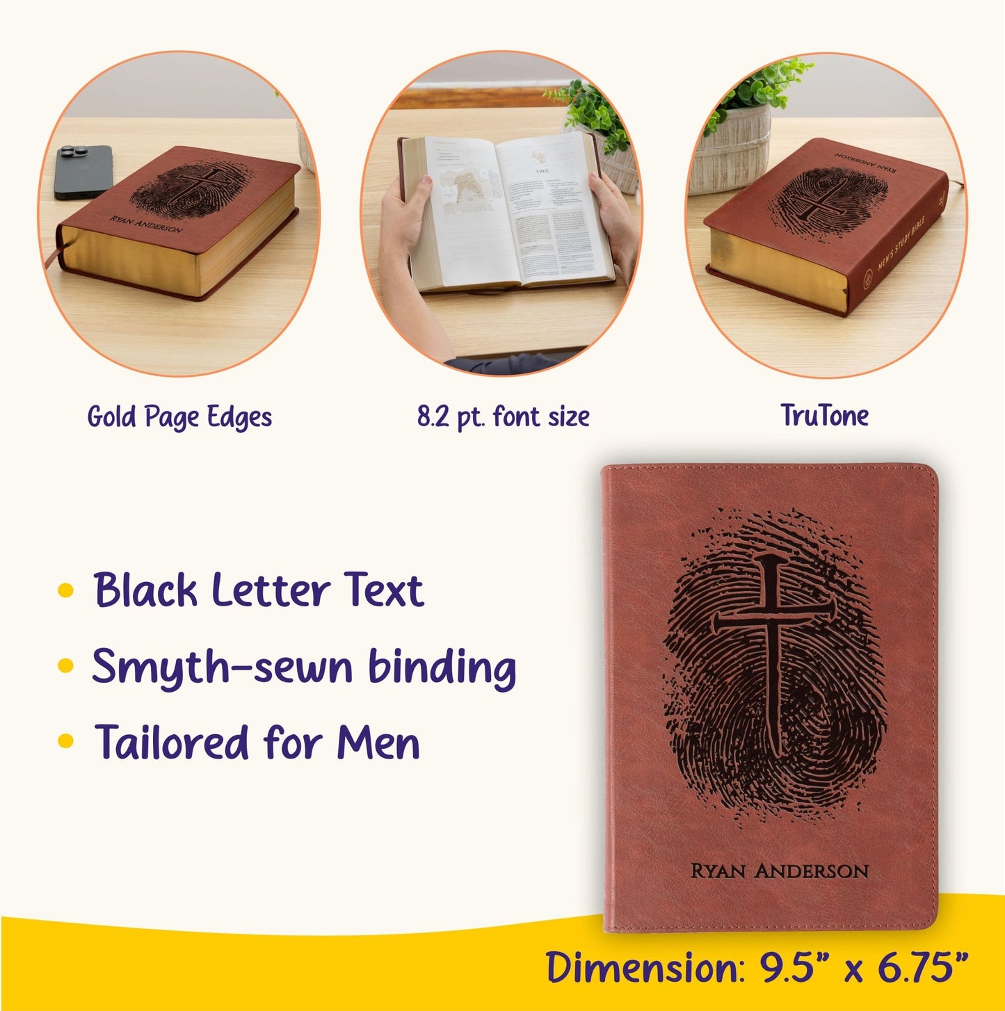 Personalized ESV Study Bible for Men, Custom Engraved Bible with Name, Fingerprint Cross Design, Christian Gift for Him, Baptism Gift - Religious Books - Aylev