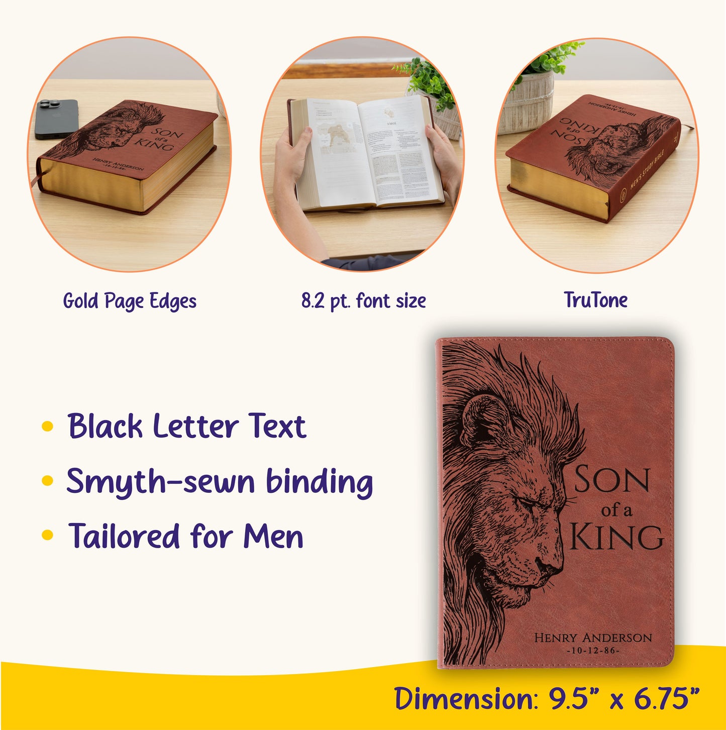 Personalized ESV Men's Study Bible, Son of a King Lion Design, Custom Engraved Name, Christian Gift, Baptism Gift, Bible Gift for Him