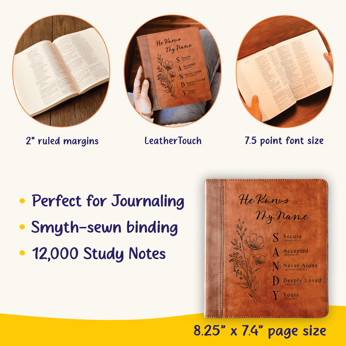 Personalized ESV Journaling Study Bible, Custom Engraved Acrostic Name with Verse Reference, Floral Design, Gift for Her - Religious Books - Aylev