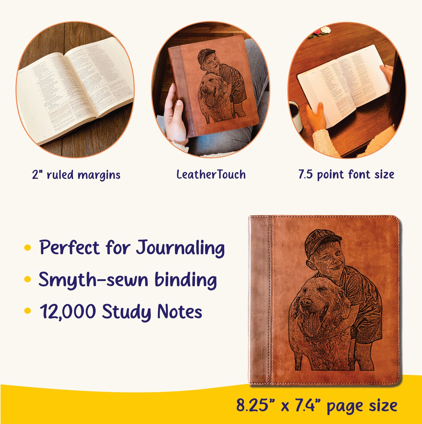 Personalized ESV Journaling Study Bible, Photo Engraved Cover, Wide Margin Bible for Note Taking, Christian Gift, Custom Engraved Bible