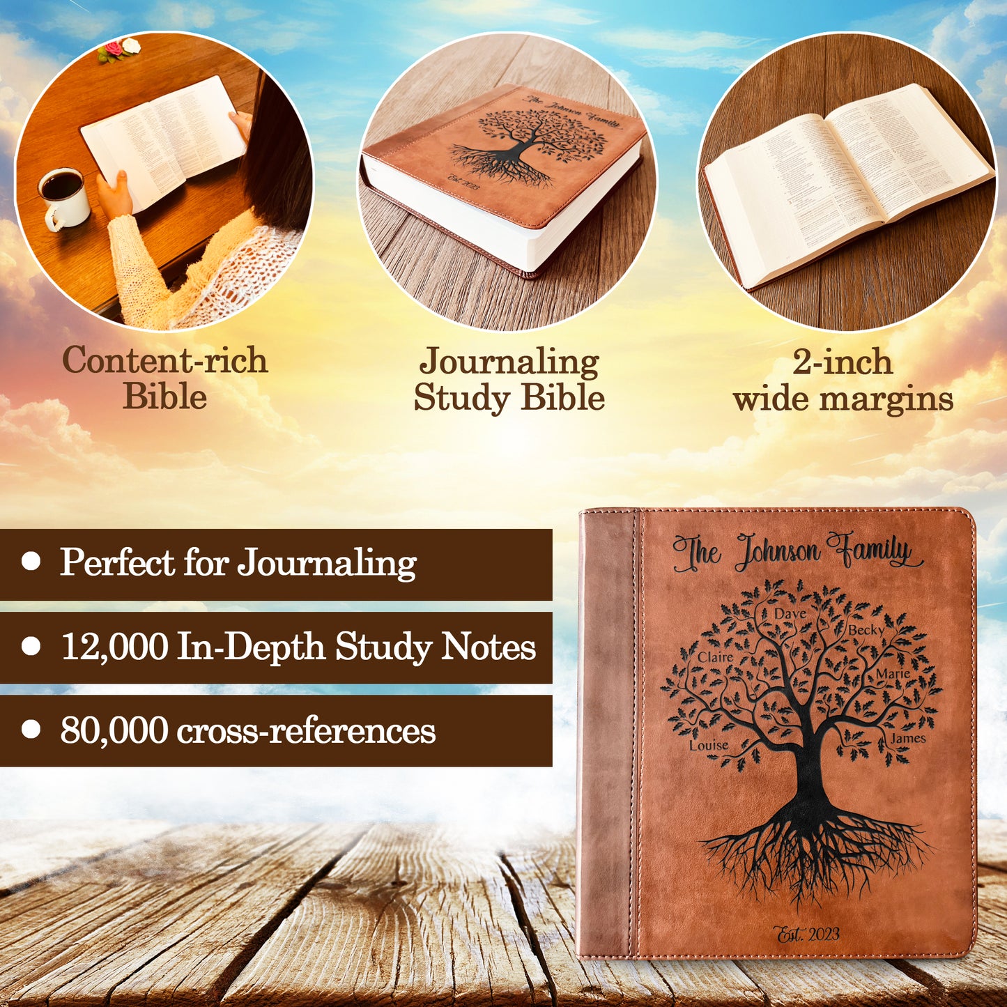 Personalized Family Bible | Custom ESV Family Tree Study Bible | Engraved Bible Wedding Bible Christian Gifts Family Bible for Wedding - Aylev