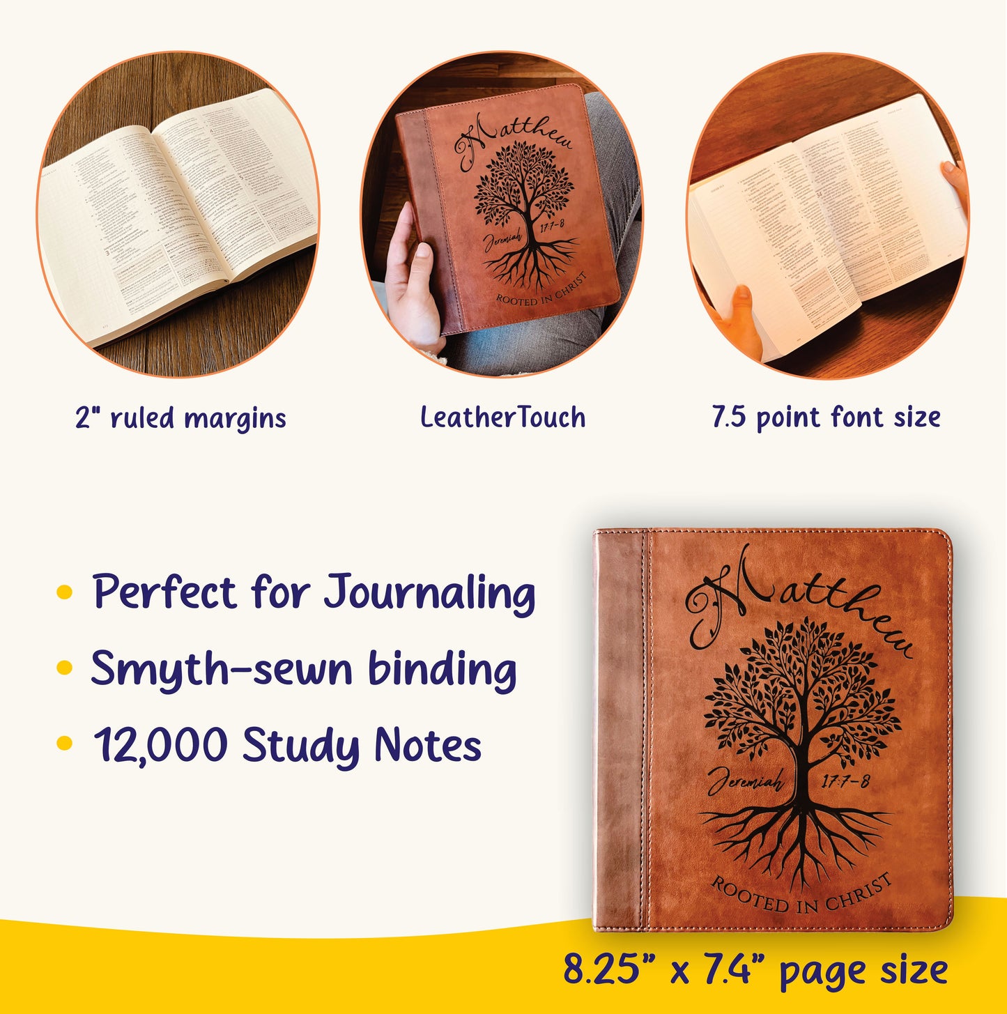 Personalized ESV Journaling Study Bible, Engraved Name, Rooted in Christ Tree Design, Christian Gift, Bible Gifts for Her, Gifts for Him