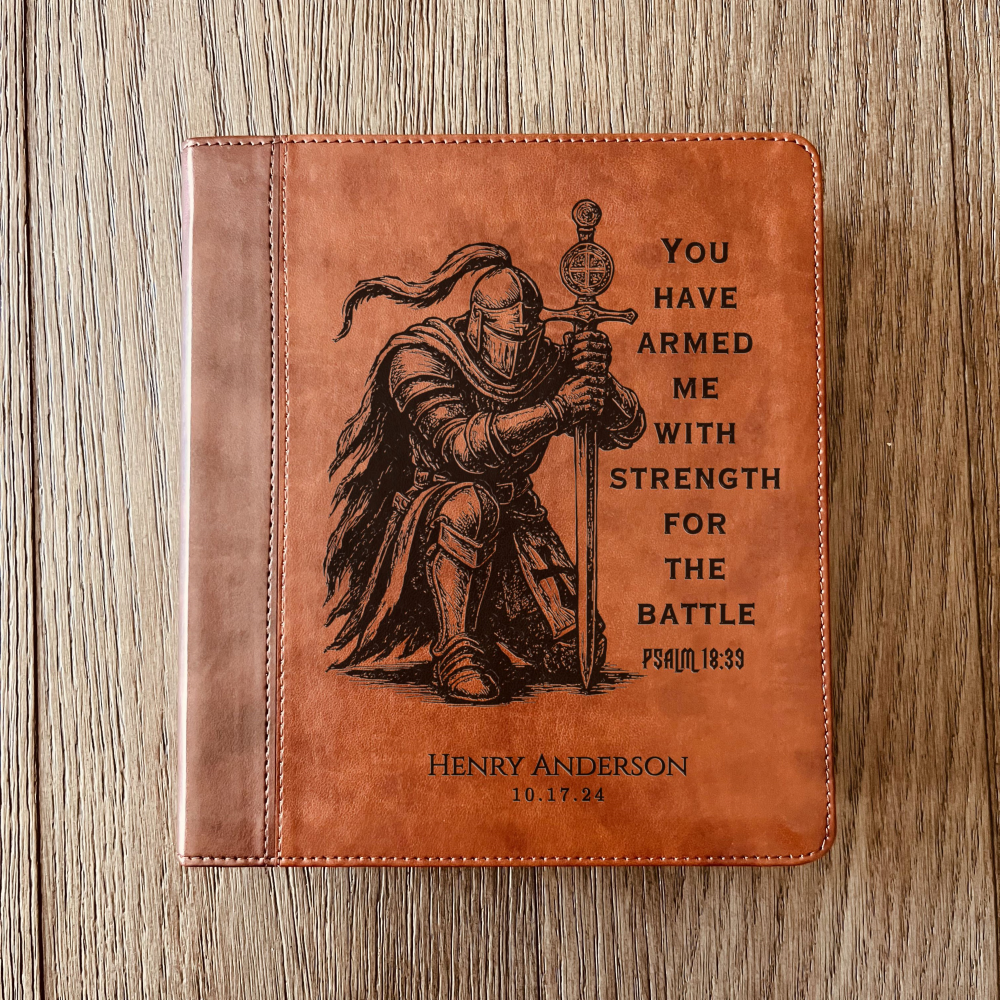 Personalized Bible for Men, ESV Journaling Study Bible, Custom Engraved Name, Knight Warrior Design, Christian Gift, Bible Gifts for Him