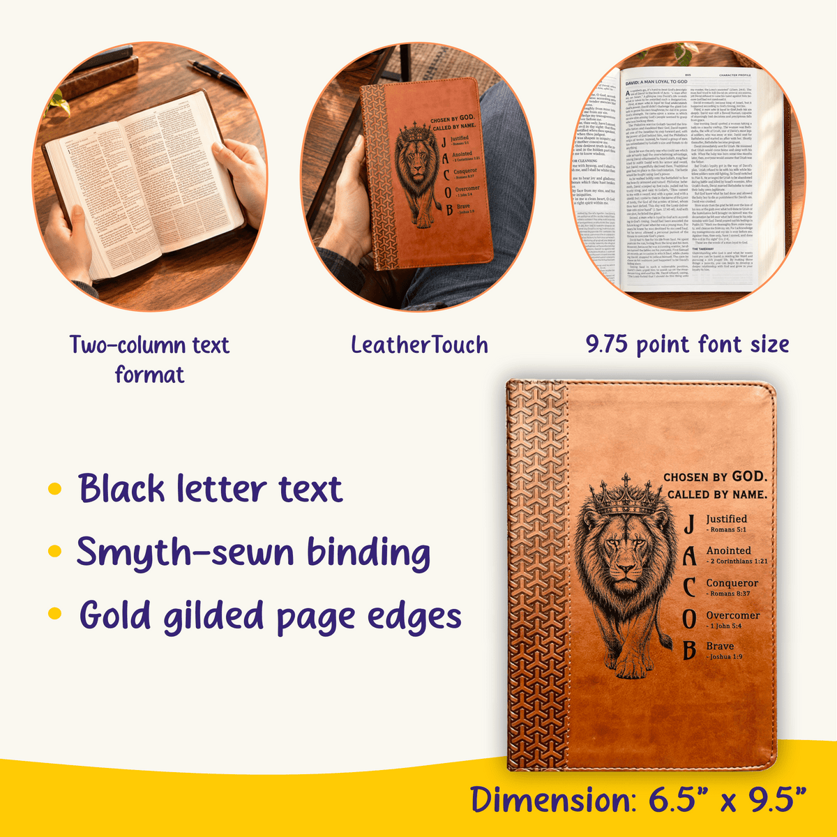 Personalized KJV Study Bible, Custom Engraved Acrostic Name with Verse Reference, Lion Design, Christian Bible Gift for Him - Religious Books - Aylev