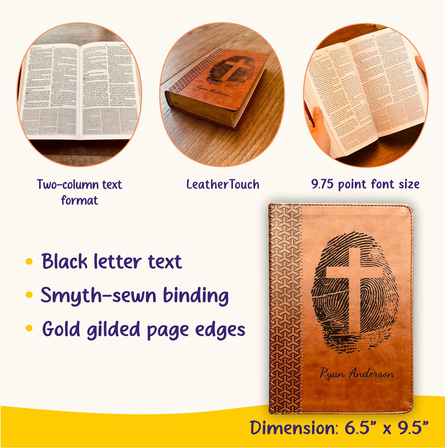 Personalized KJV Study Bible, Custom Fingerprint & Cross Design with Name Engraved, Gifts for Baptism, Wedding, and Confirmation - Aylev