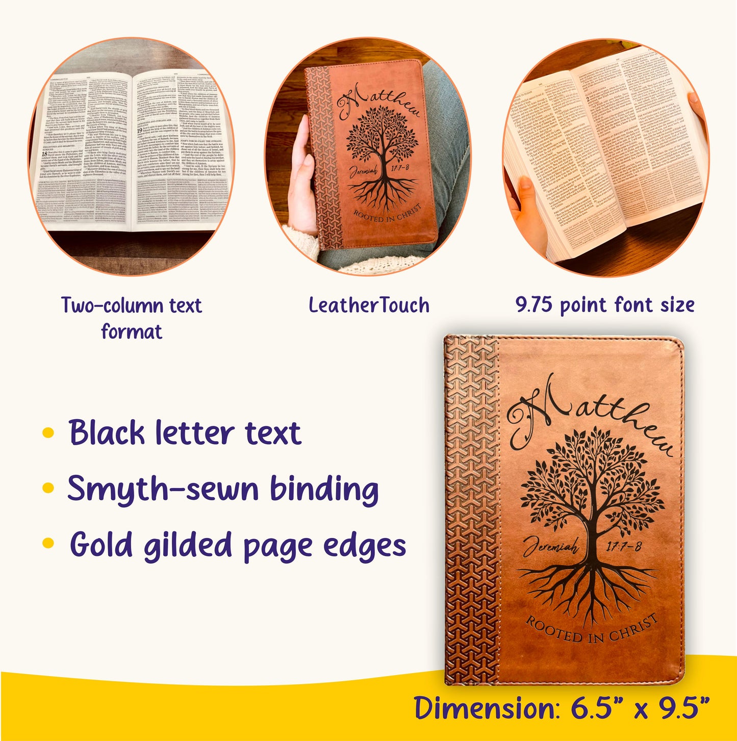 Personalized KJV Study Bible, Custom Engraved Name, Rooted in Christ Tree Design, Christian Gift, Bible Gifts for Her, Gifts for Him