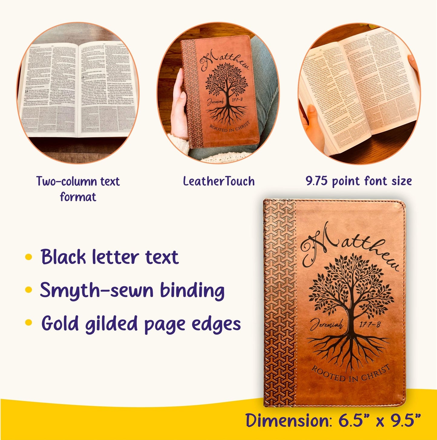 Personalized KJV Study Bible, Custom Engraved Name, Rooted in Christ Tree Design, Christian Gift, Bible Gifts for Her, Gifts for Him - Religious Books - Aylev