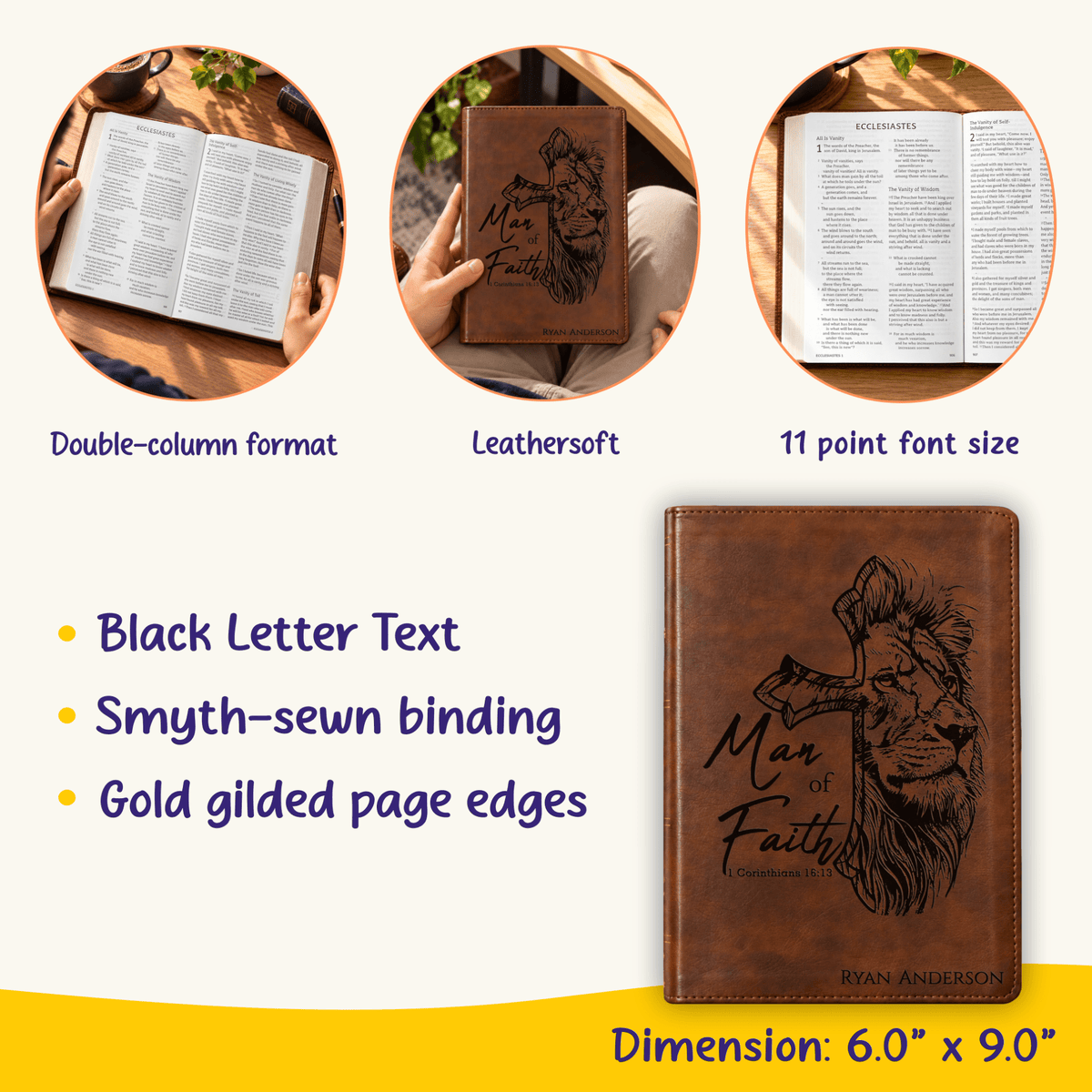 Personalized ESV Dyslexia Friendly Bible, Custom Engraved Name, Large Print Accessible Scripture, Christian Gift Bible for Baptism or Study - Religious Books - Aylev