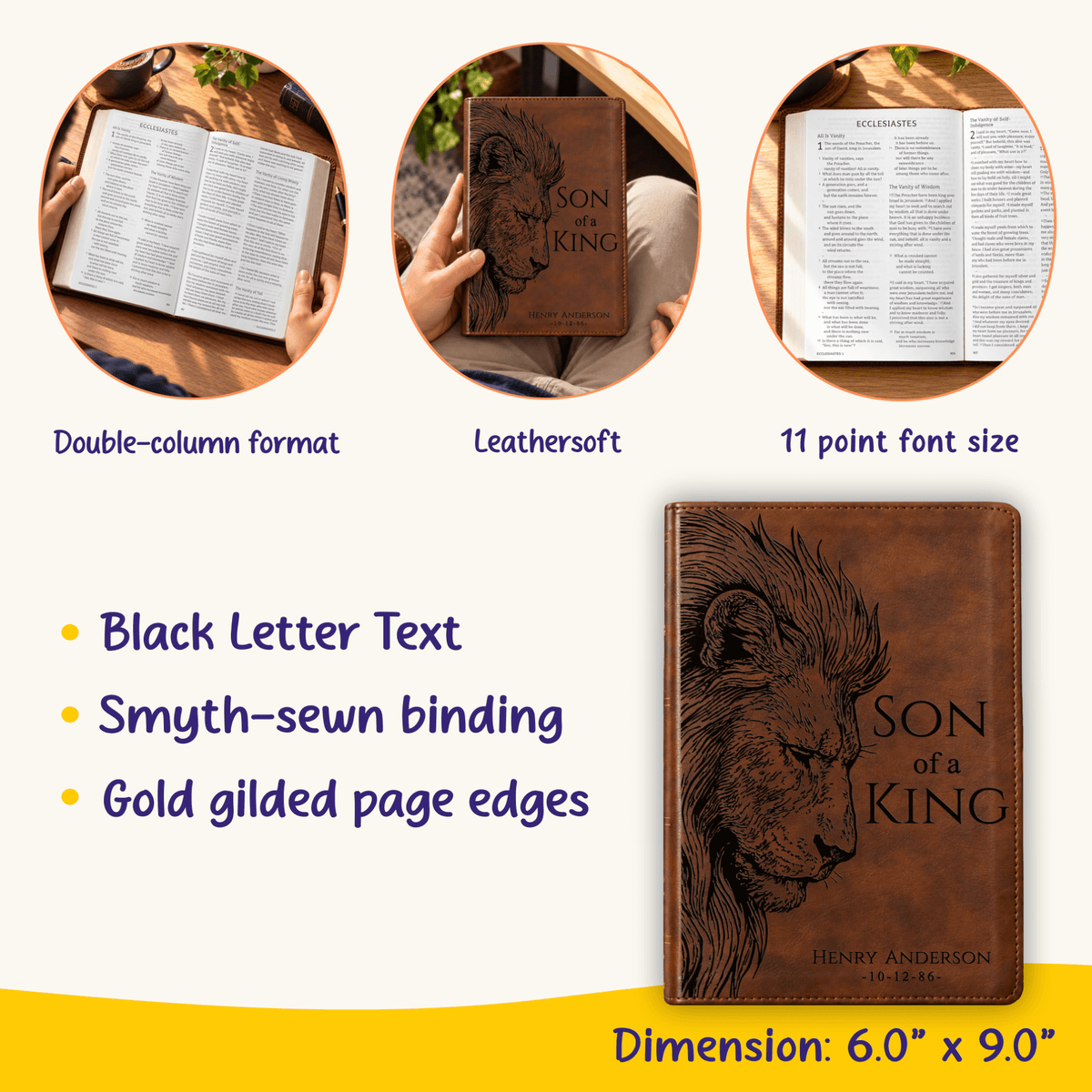 Personalized ESV Dyslexia Friendly Bible, Custom Lion Design with Engraved Name, English Standard Version, Christian Baptism Gift for men - Religious Books - Aylev