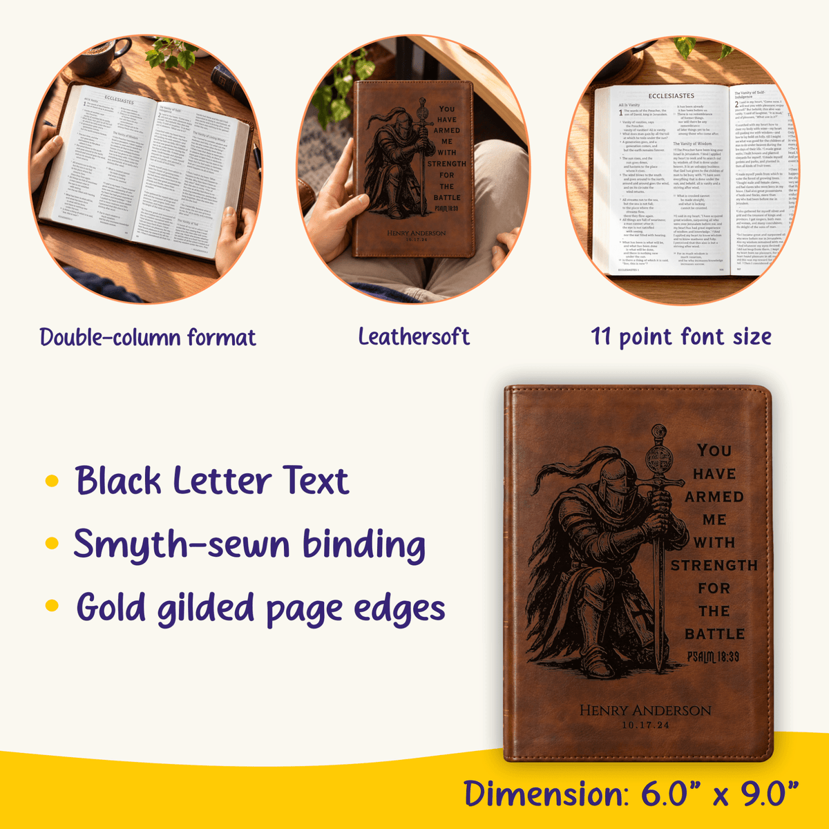 Personalized ESV Dyslexia Friendly Bible, Custom Engraved Warrior Design with Name, English Standard Version, Christian Baptism Gift for men - Religious Books - Aylev