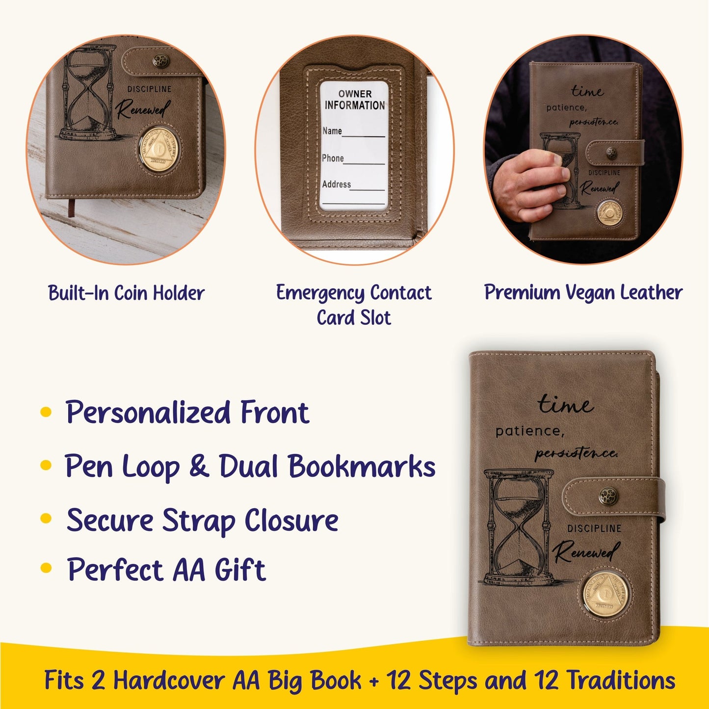 Custom Design AA Big Book & 12 Steps and 12 Traditions Book Set Cover, Alcoholics Anonymous Gifts, Fits 2 Hardcover AA Books, AA Coin Holder - Religious Books - Aylev