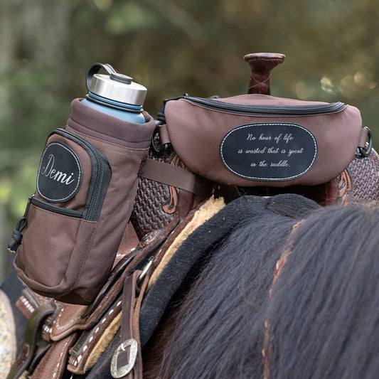 Personalized Horse Saddle Brown Pommel Bag & Bottle Holder Set, Horse Tack, Horse Gifts, Horse Stuff, Equestrian Gifts, Saddle Accessories - Horse Tack Accessories - Aylev