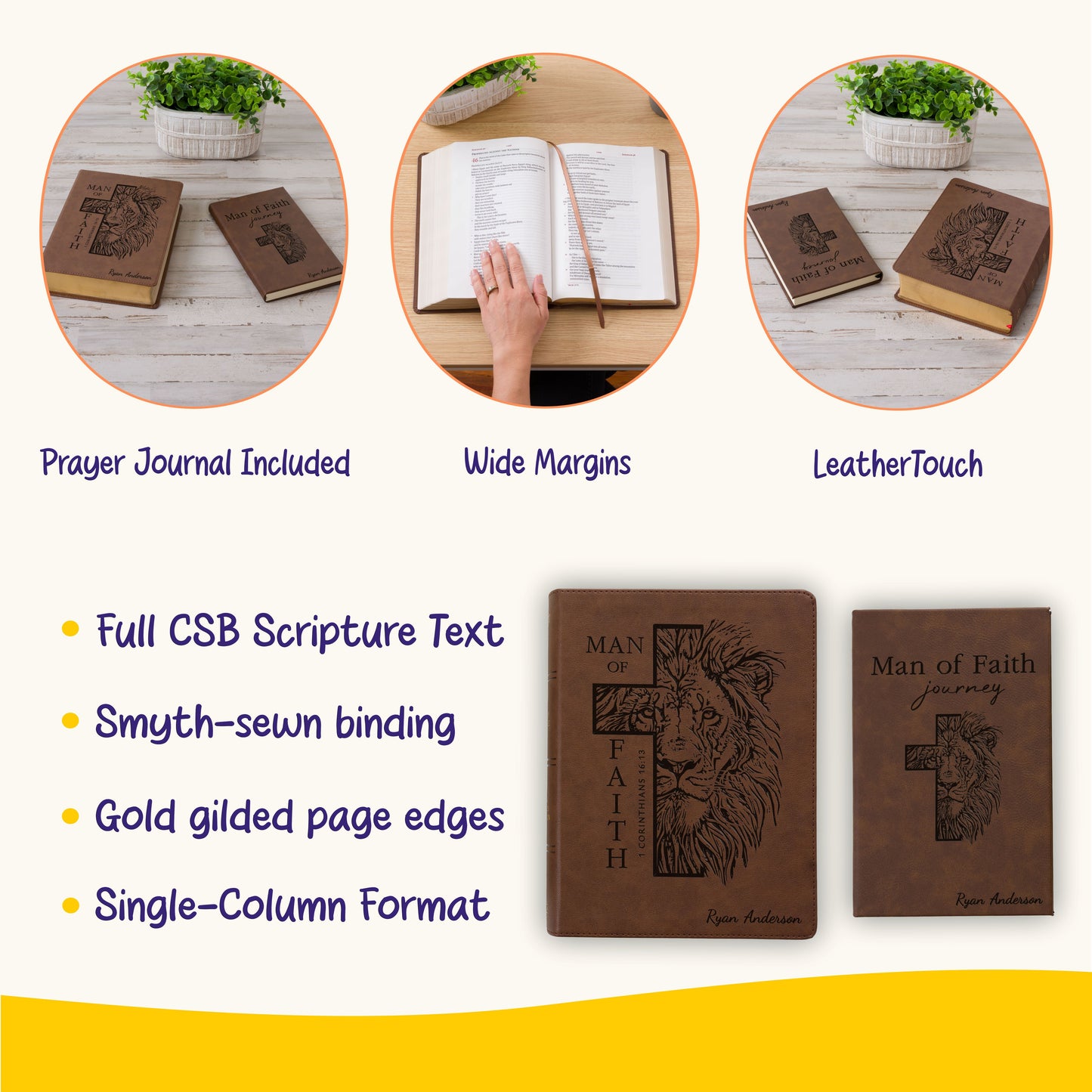 Personalized CSB Wide-Margin Bible & Prayer Journal Set, Large Print Journaling Bible, Engraved with Name, Christian Gift, Baptism Gift