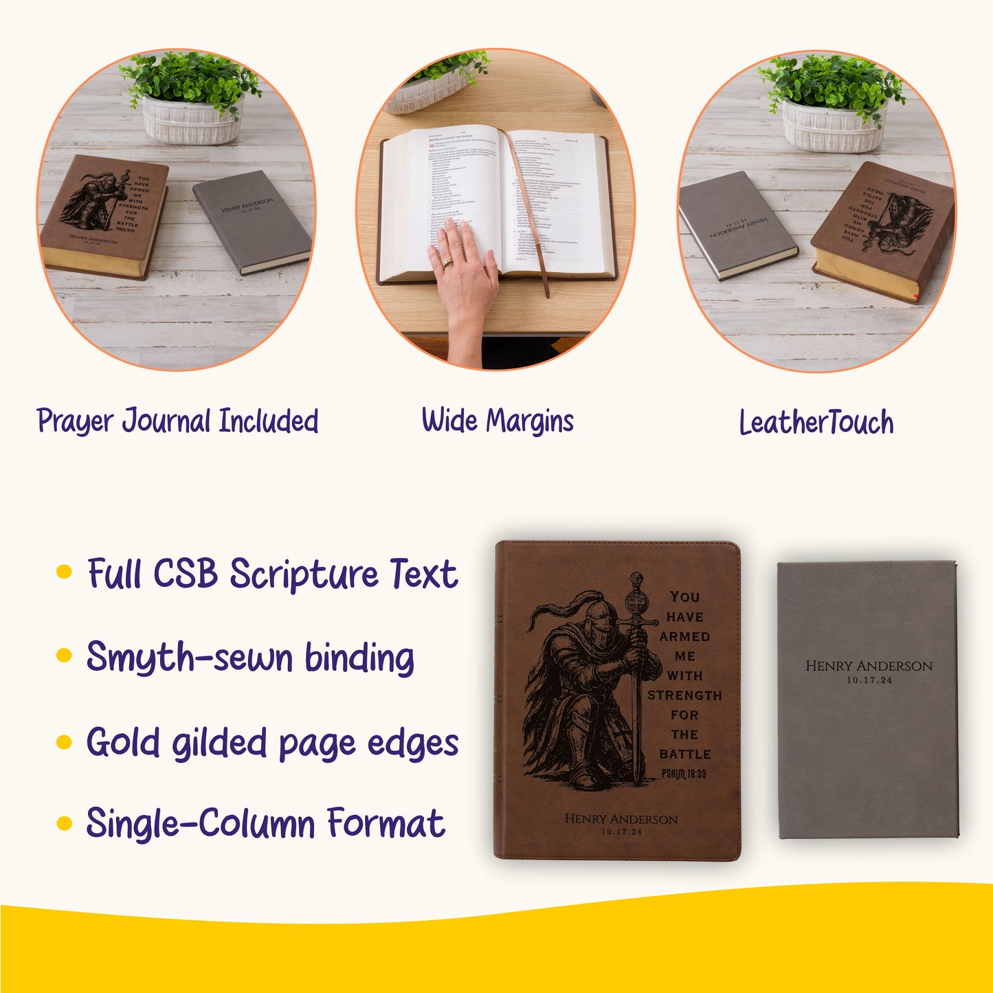 Personalized CSB Wide-Margin Bible & Prayer Journal Set, Large Print Journaling Bible, Engraved with Name, Christian Gift, Baptism Gift