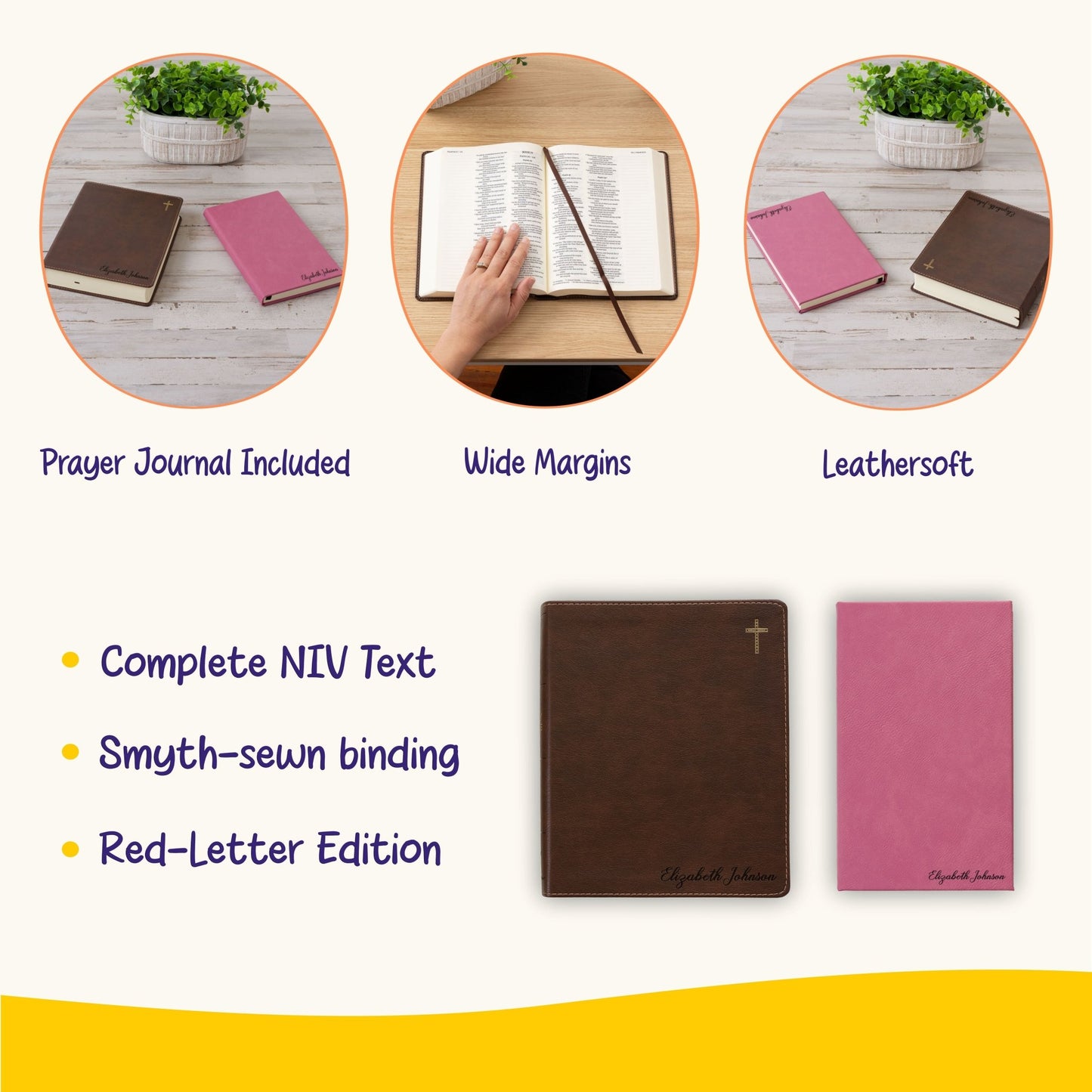 Personalized NIV Journaling Bible & Prayer Journal Set, Wide - Margin Journaling Bible, Custom Engraved Name, Christian Gift, Baptism Gift - Religious Books - Aylev