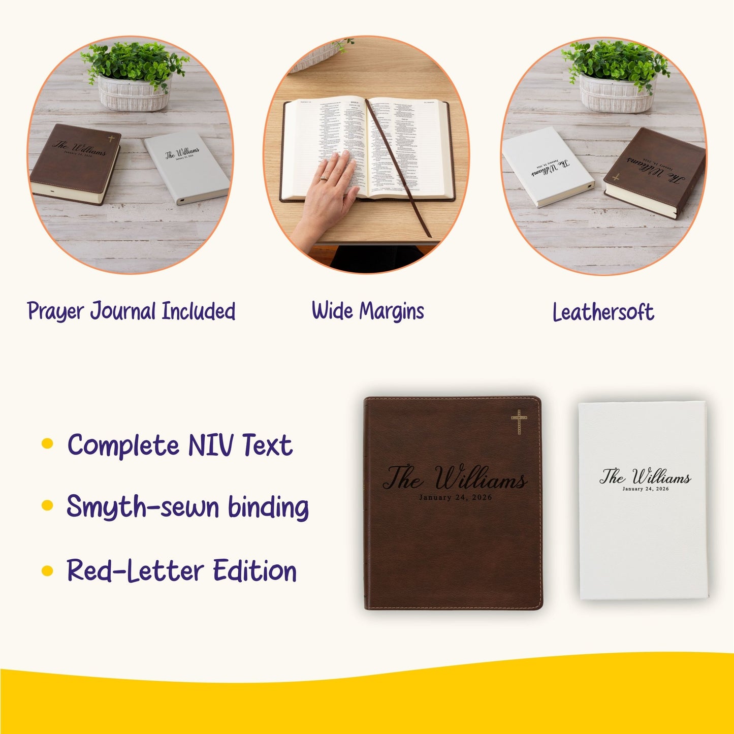 Personalized NIV Journaling Bible & Prayer Journal Set, Wide - Margin Journaling Bible, Custom Engraved Name, Christian Gift, Wedding Gift - Religious Books - Aylev