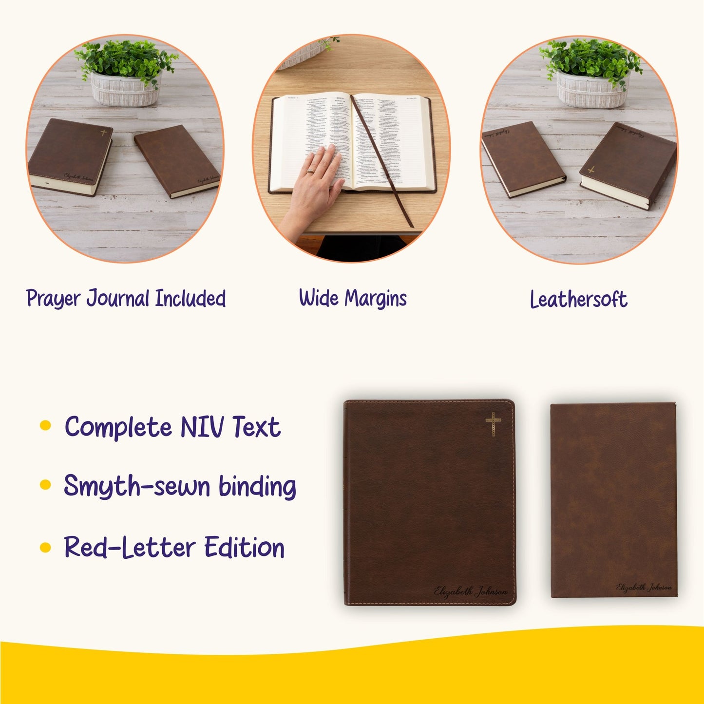 Personalized NIV Journaling Bible & Prayer Journal Set, Wide - Margin Journaling Bible, Custom Engraved Name, Christian Gift, Baptism Gift - Religious Books - Aylev