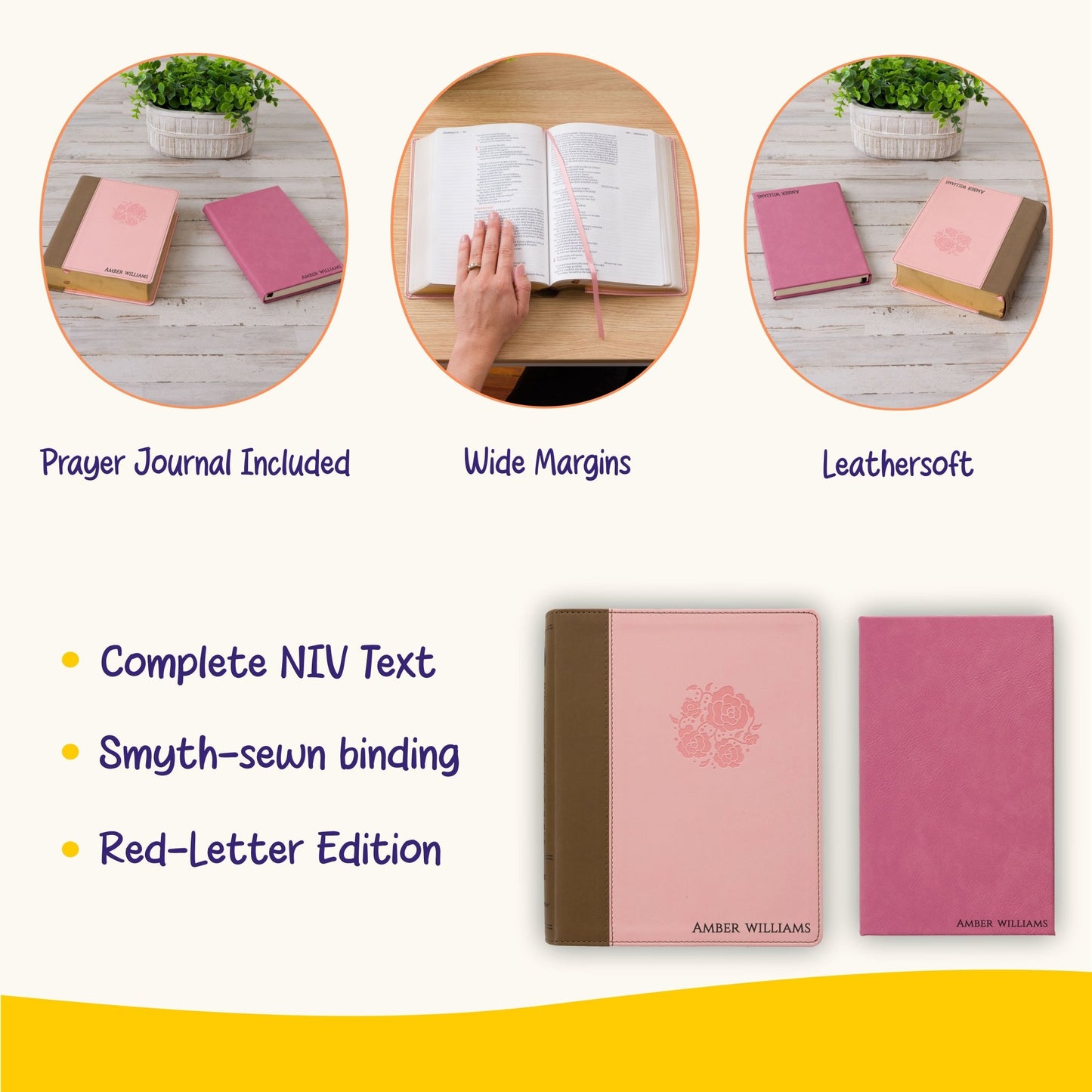 Personalized NIV Journaling Bible & Prayer Journal Set, Wide - Margin Journaling Bible, Custom Engraved Name, Christian Gift, Baptism Gift - Religious Books - Aylev