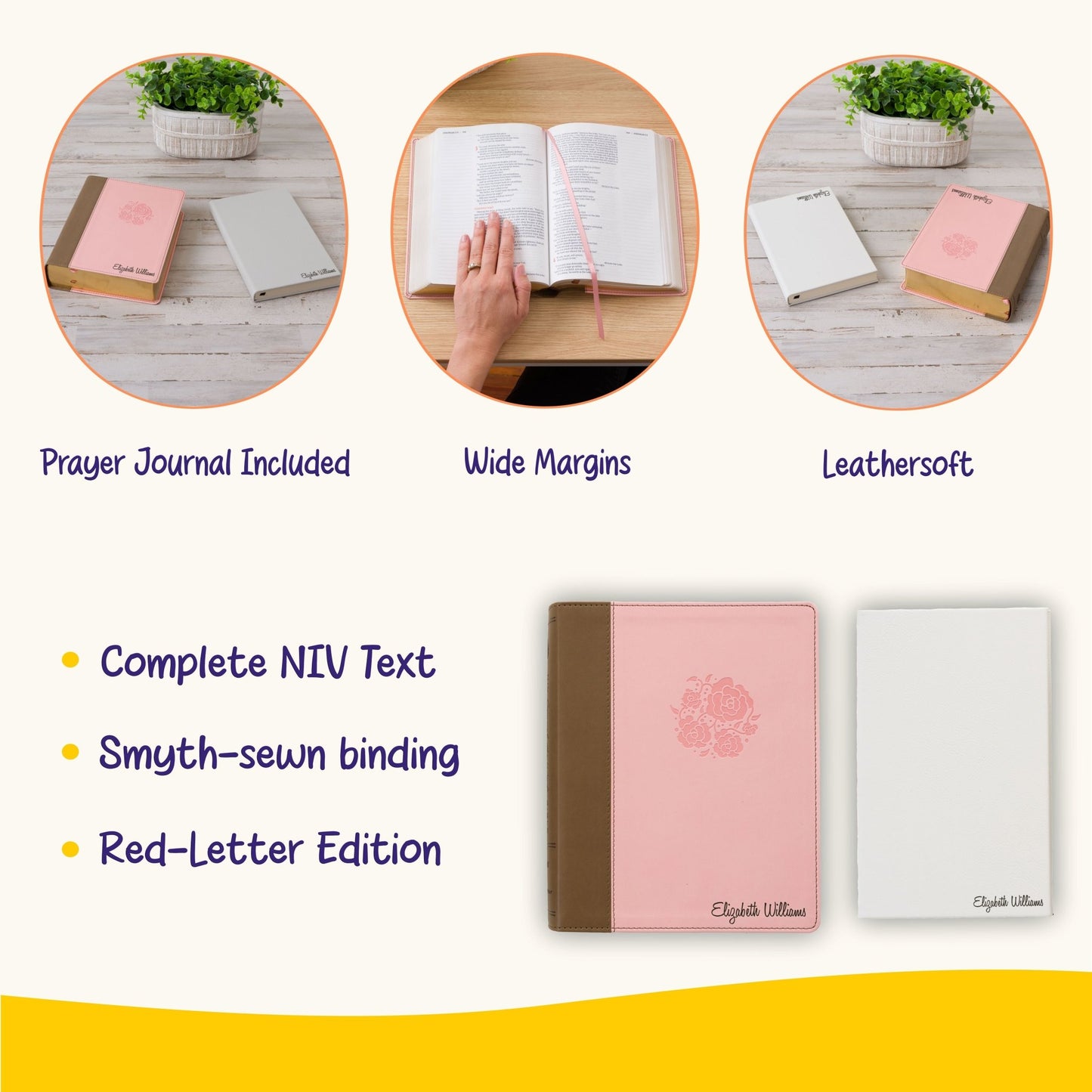 Personalized NIV Journaling Bible & Prayer Journal Set, Wide - Margin Journaling Bible, Custom Engraved Name, Christian Gift, Baptism Gift - Religious Books - Aylev