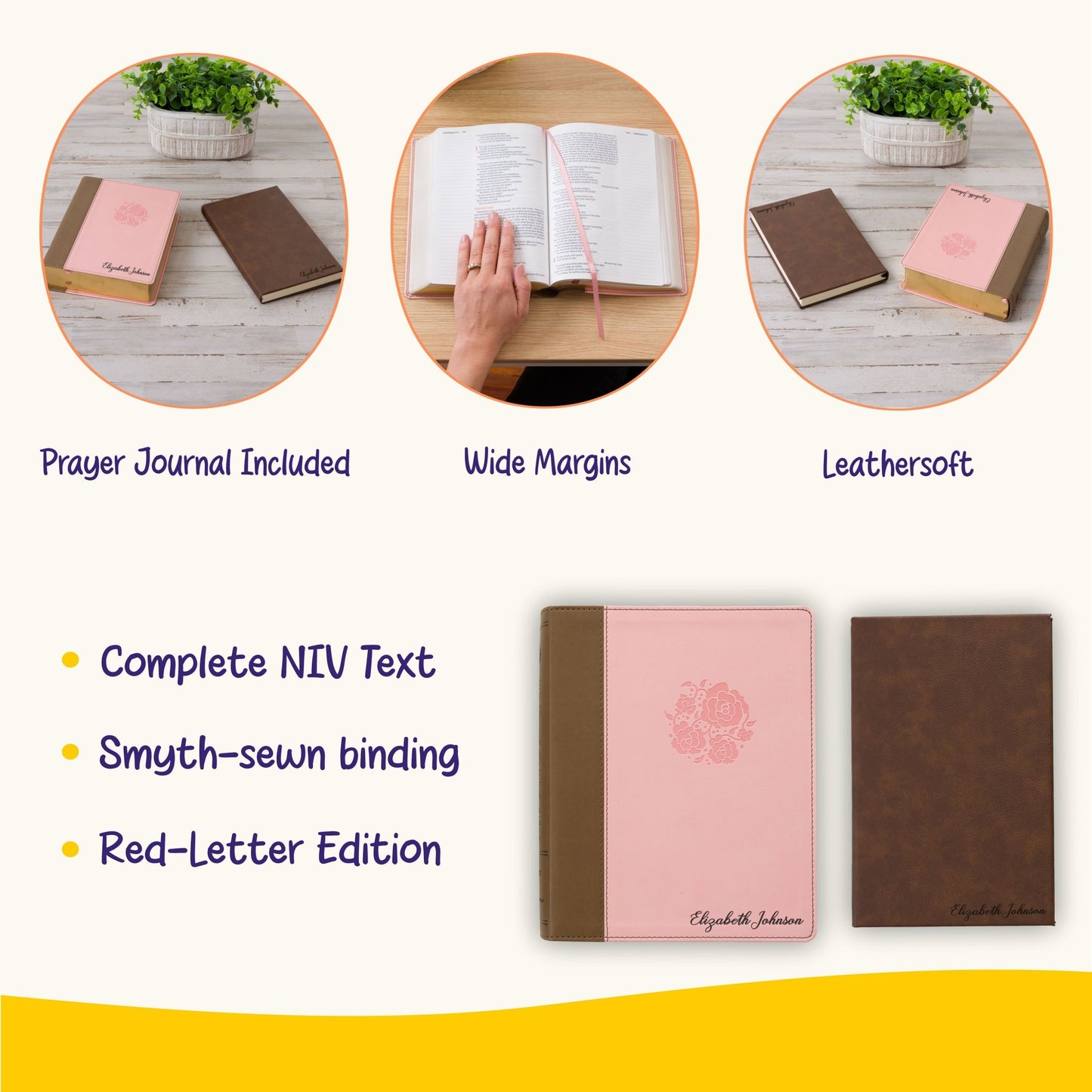Personalized NIV Journaling Bible & Prayer Journal Set, Wide - Margin Journaling Bible, Custom Engraved Name, Christian Gift, Baptism Gift - Religious Books - Aylev