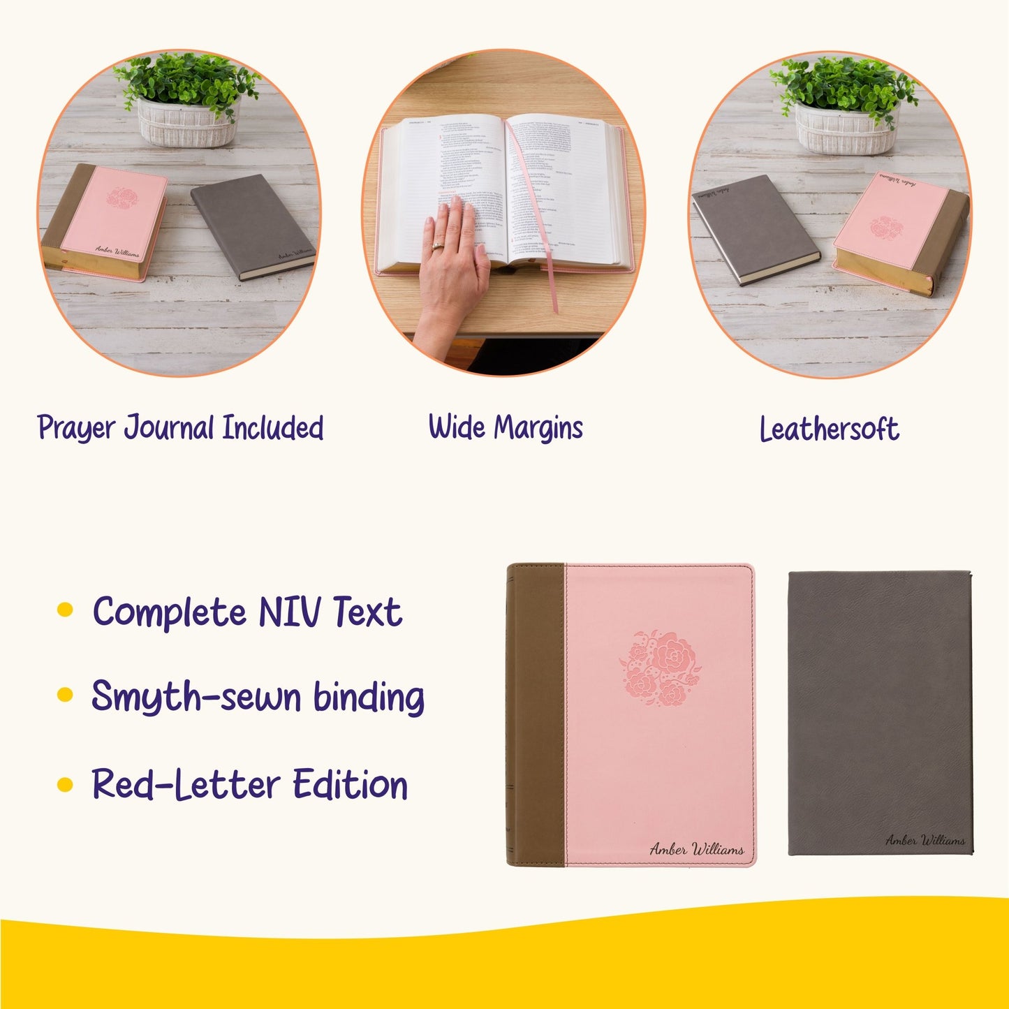 Personalized NIV Journaling Bible & Prayer Journal Set, Wide - Margin Journaling Bible, Custom Engraved Name, Christian Gift, Baptism Gift - Religious Books - Aylev