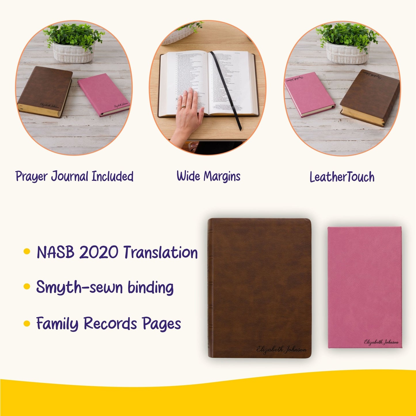 Personalized NASB Bible & Prayer Journal Set, Wide - Margin Reference Bible, Custom Engraved with Name, Christian Gift, Baptism Gift - Religious Books - Aylev