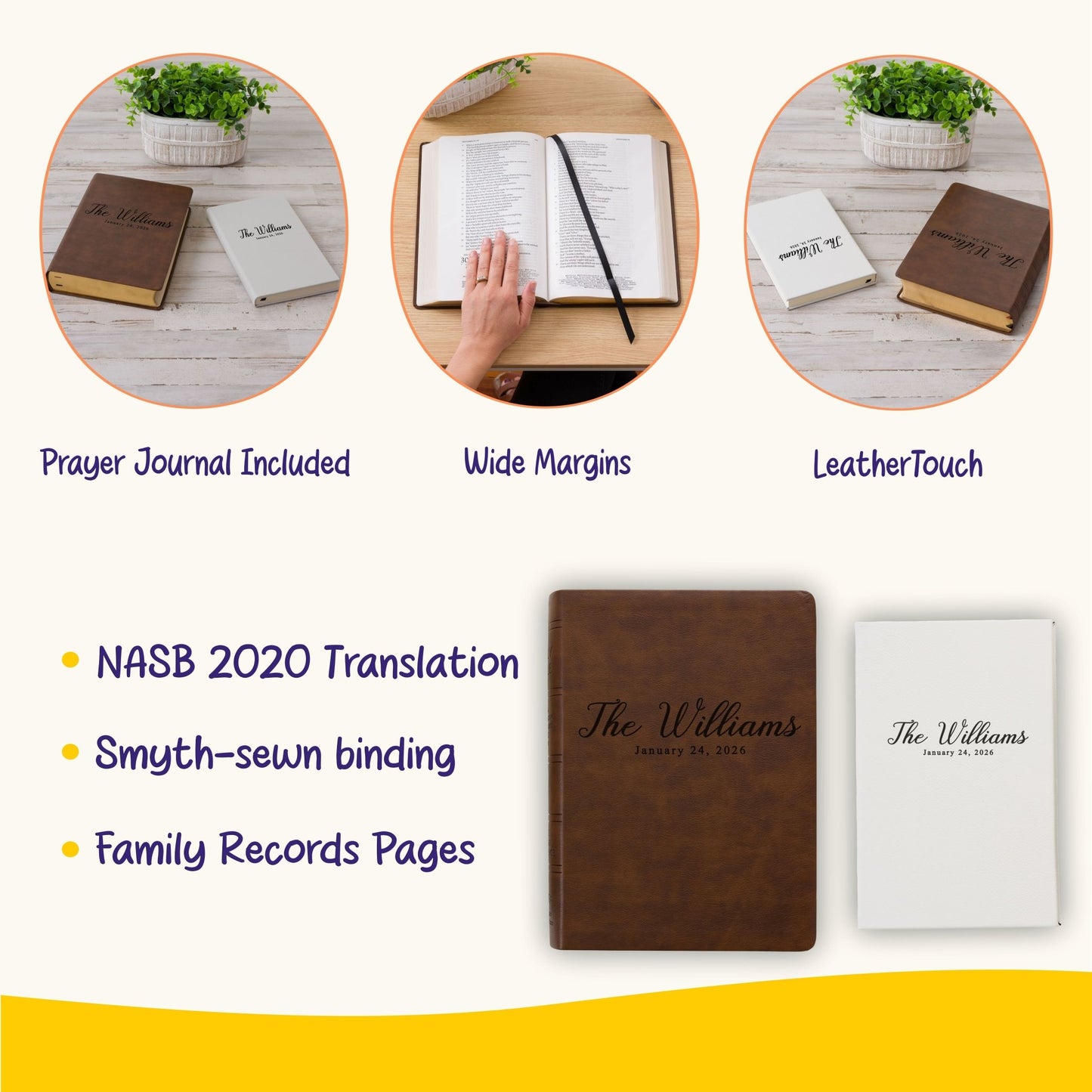 Personalized NASB Bible & Prayer Journal Set, Wide - Margin Reference Bible, Custom Engraved with Name, Christian Gift, Wedding Gift - Religious Books - Aylev