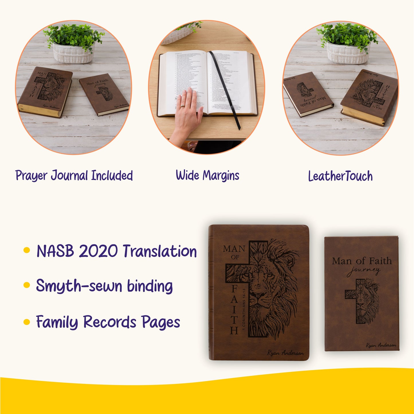 Personalized NASB Bible & Prayer Journal Set, Wide-Margin Reference Bible, Custom Engraved with Name, Christian Gift, Baptism Gift for men