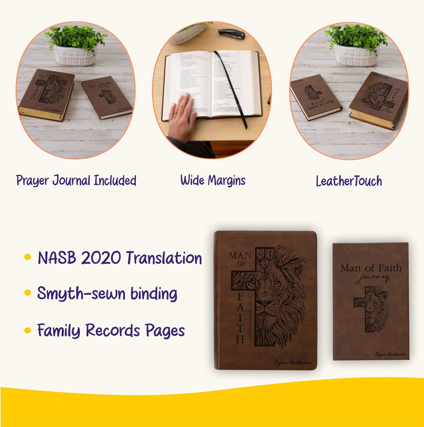 Personalized NASB Bible & Prayer Journal Set, Wide - Margin Reference Bible, Custom Engraved with Name, Christian Gift, Baptism Gift for men - Religious Books - Aylev