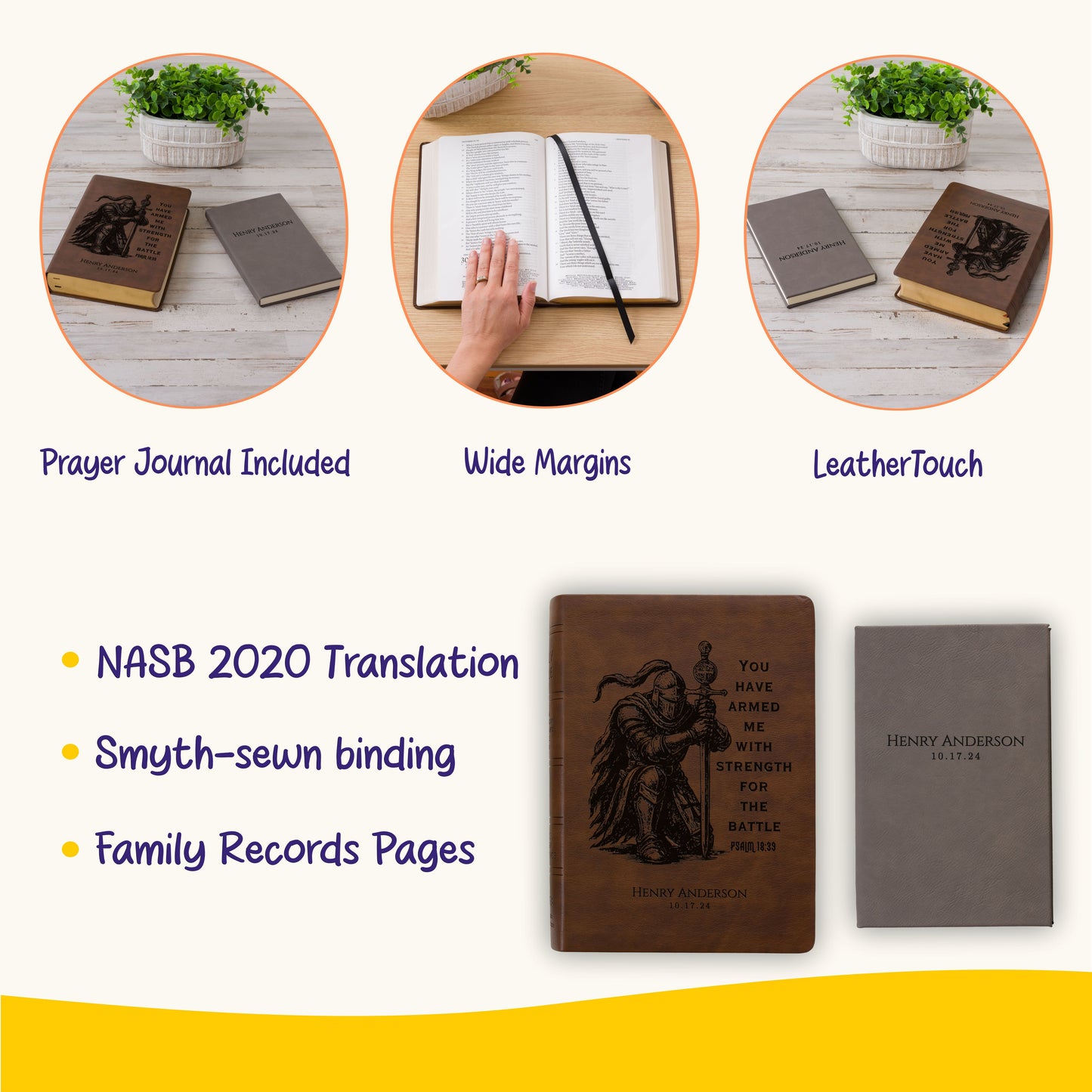 Personalized NASB Bible & Prayer Journal Set, Wide-Margin Reference Bible, Custom Engraved with Name, Christian Gift, Baptism Gift for men