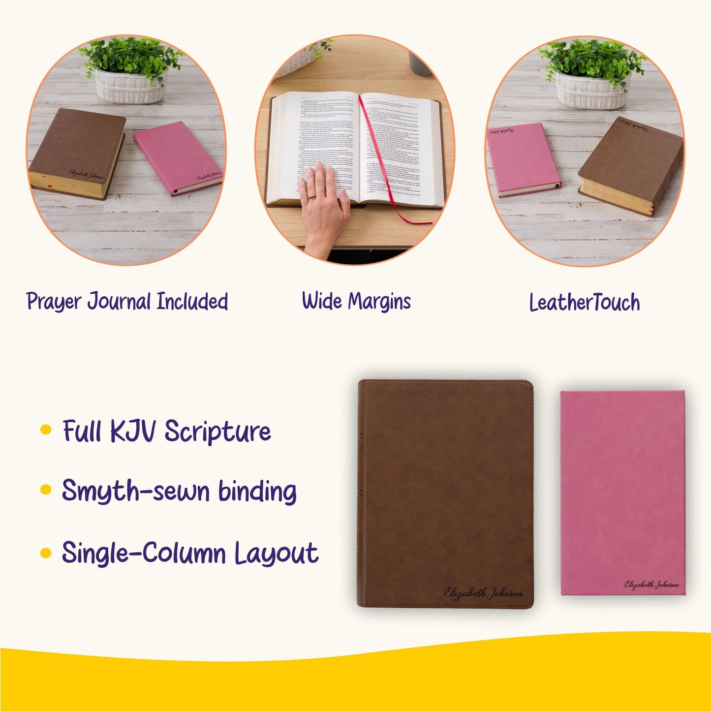 Personalized KJV Bible & Prayer Journal Set, Single - Column Wide - Margin Bible, Custom Engraved with Name, Christian Gift, Baptism Gift - Religious Books - Aylev