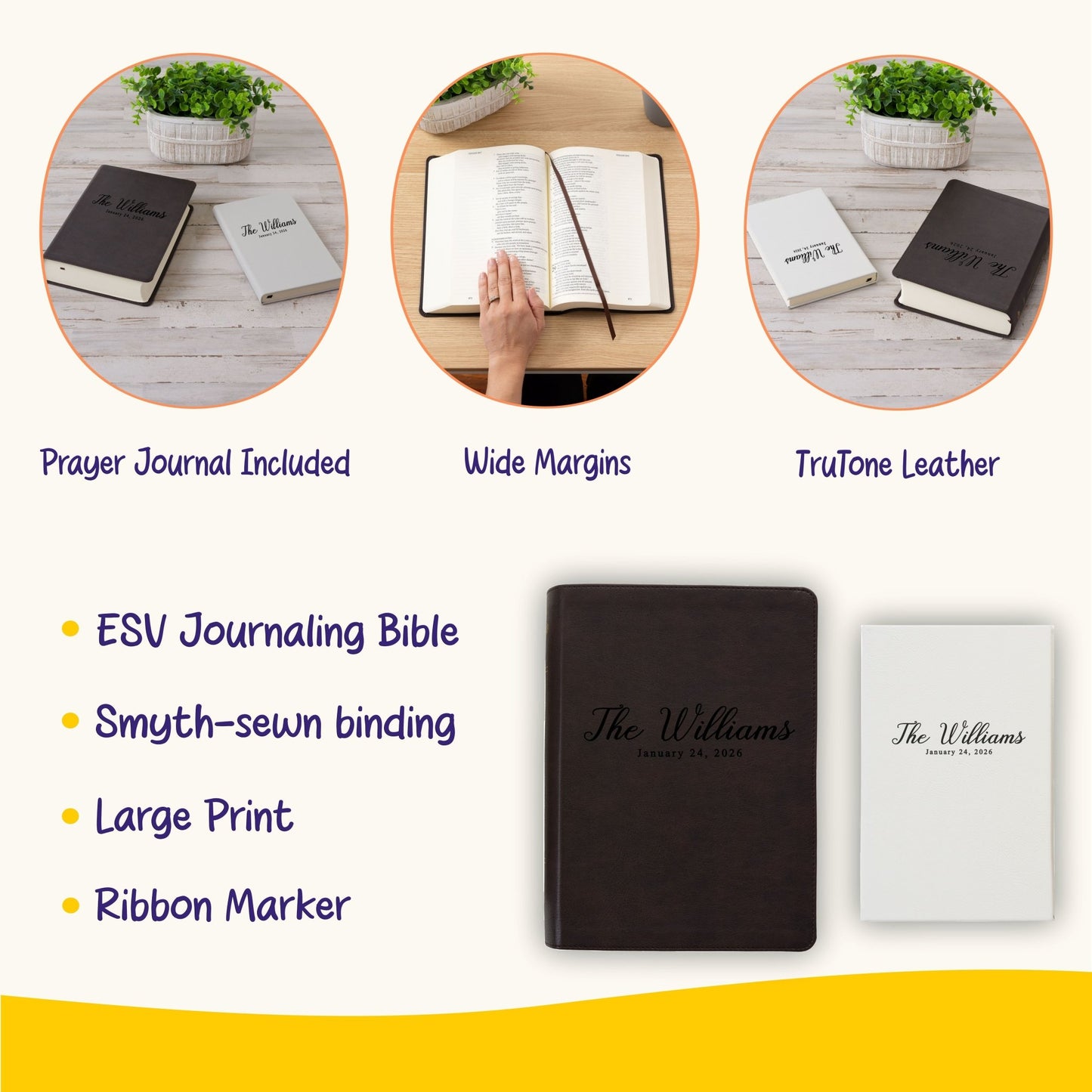 Personalized ESV Journaling Bible & Prayer Journal Set, Lined Wide - Margin Bible, Custom Engraved Name, Christian Gift, Wedding Gifts - Religious Books - Aylev
