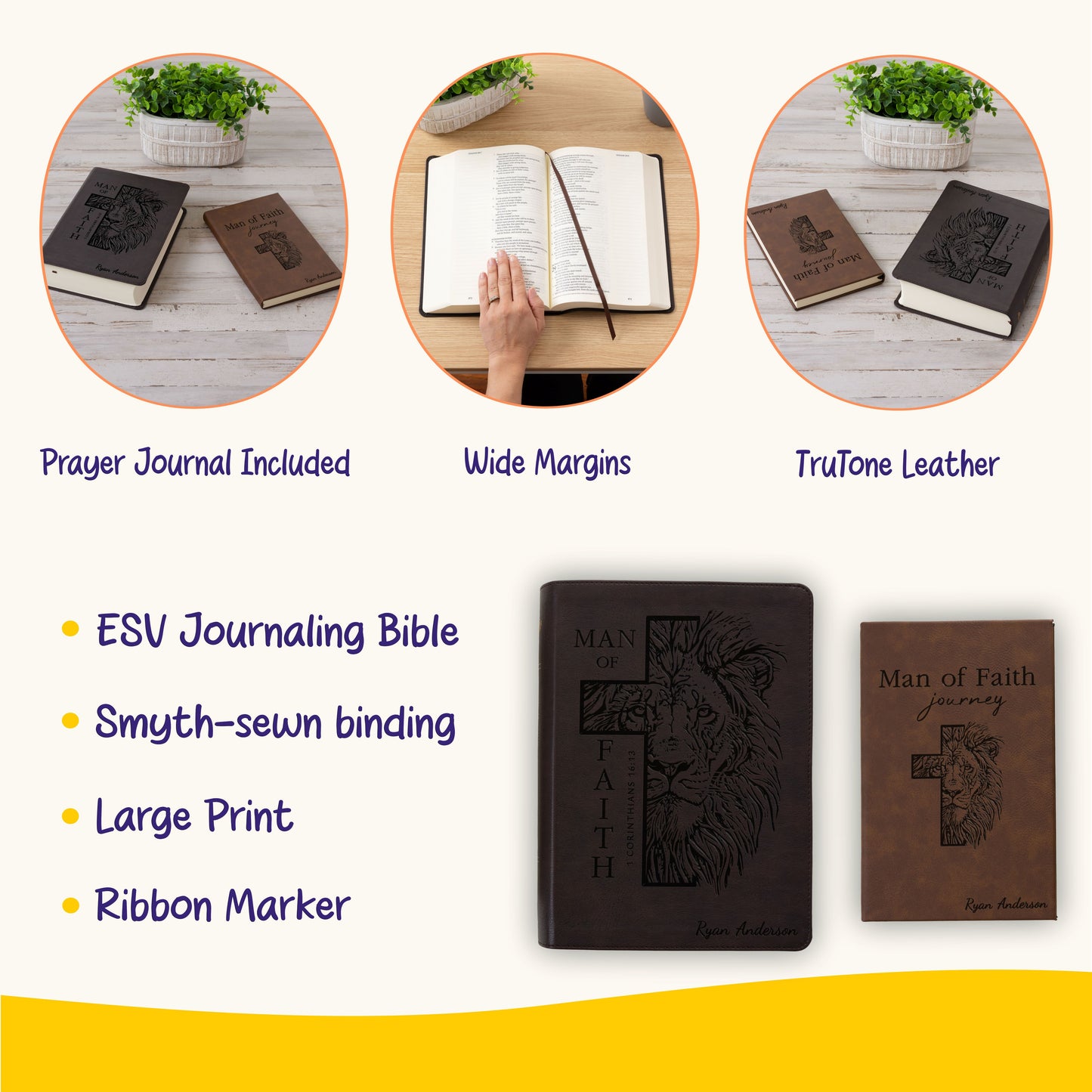 Personalized ESV Journaling Bible & Prayer Journal Set, Lined Wide-Margin Bible, Custom Engraved Name, Christian Gift, Baptism Gift